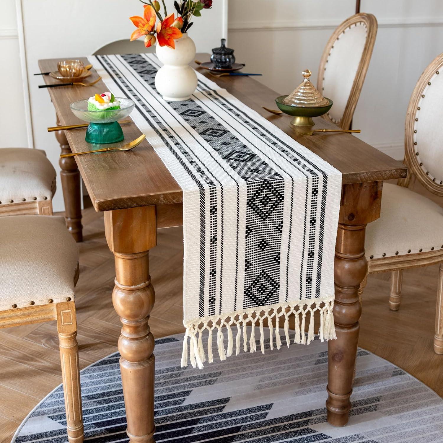 Oveesha Boho Cotton Woven Table Runner With Tassels
