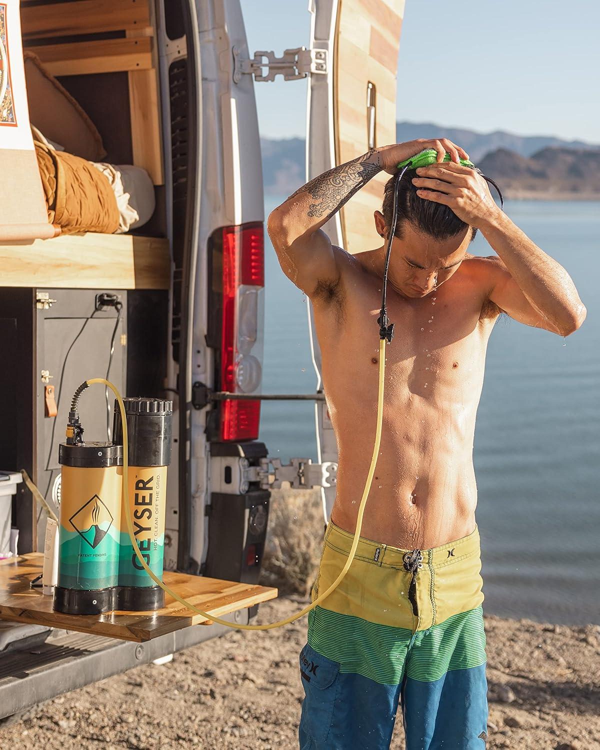 Geyser System Portable Shower & Cleaning Kit with Optional Electric Heater for Camping, Overlanding, & Outdoor Recreation
