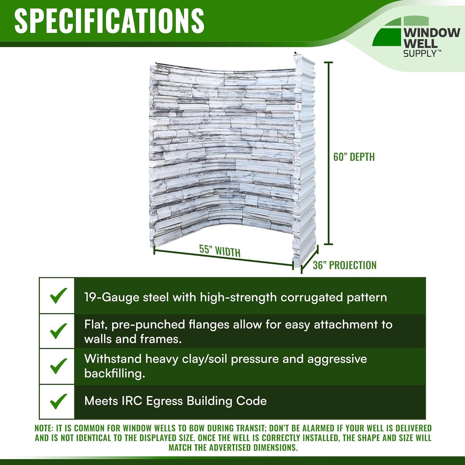 Gray Stoneview Heavy-Duty Corrugated Steel Window Well, 60" x 36"