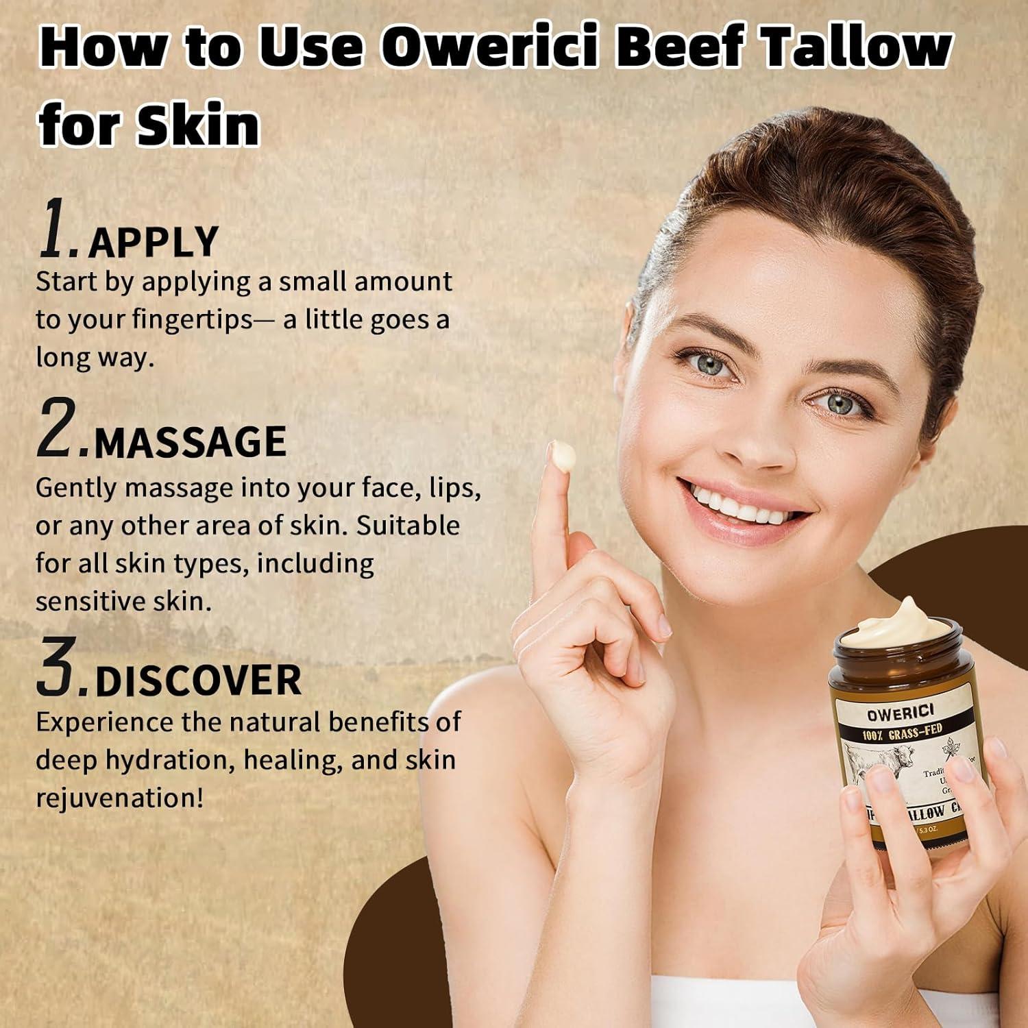 Beef Tallow for Skin, Tallow Face Moisturizer, 100% Grass Fed and Finished, Deeply Moisturizing for Face & Body, Whipped Cream Natural Care for Soft Supple (5.3 OZ., Extra Large)