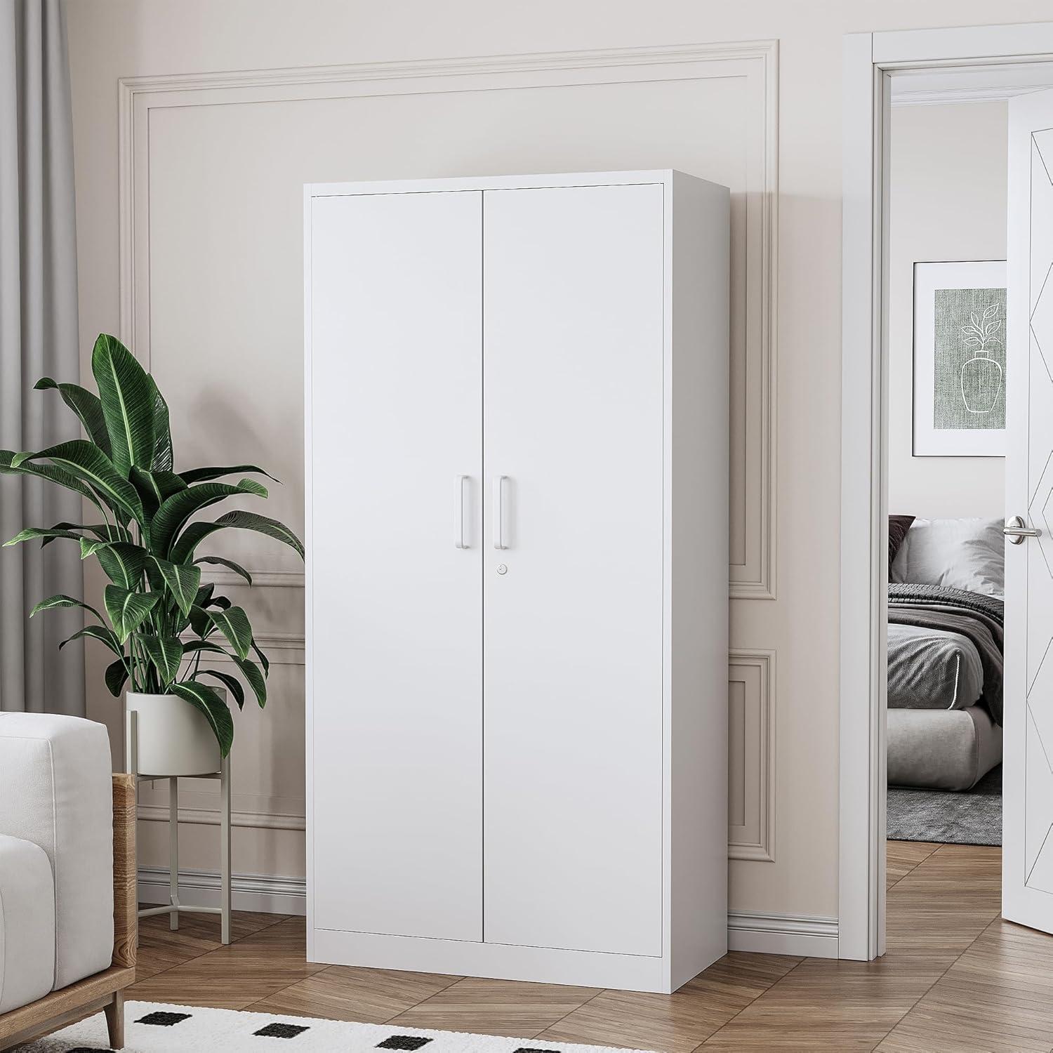 Metal Storage Cabinet with 2 Doors, Lockable Steel Storage Cabinet with 2 Doors and Adjustable Shelves, Steel Lockable File Cabinet, Locking Tool Cabinets for Office,Home,Garage