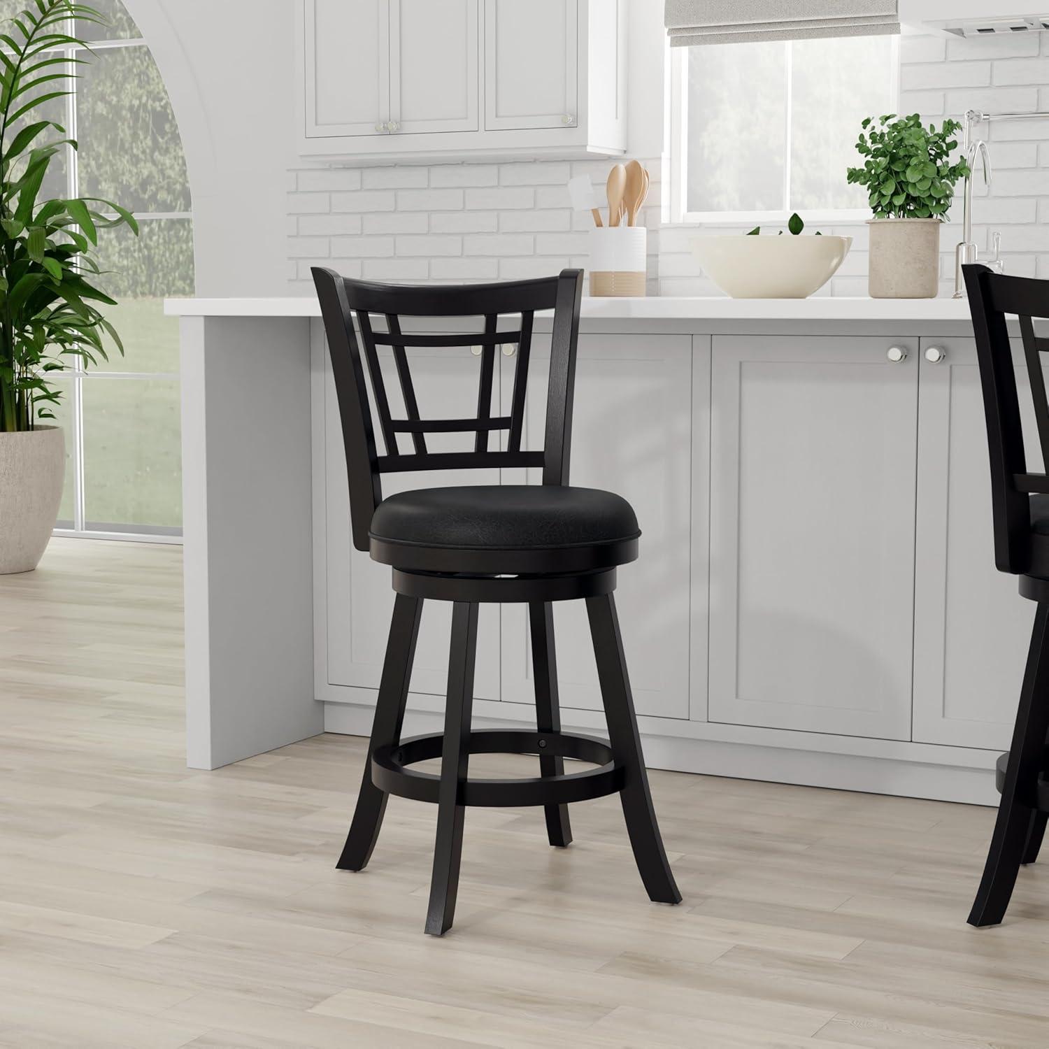 Hillsdale Furniture Fairfox Wood Counter Height Swivel Stool, Black with Black Faux Leather