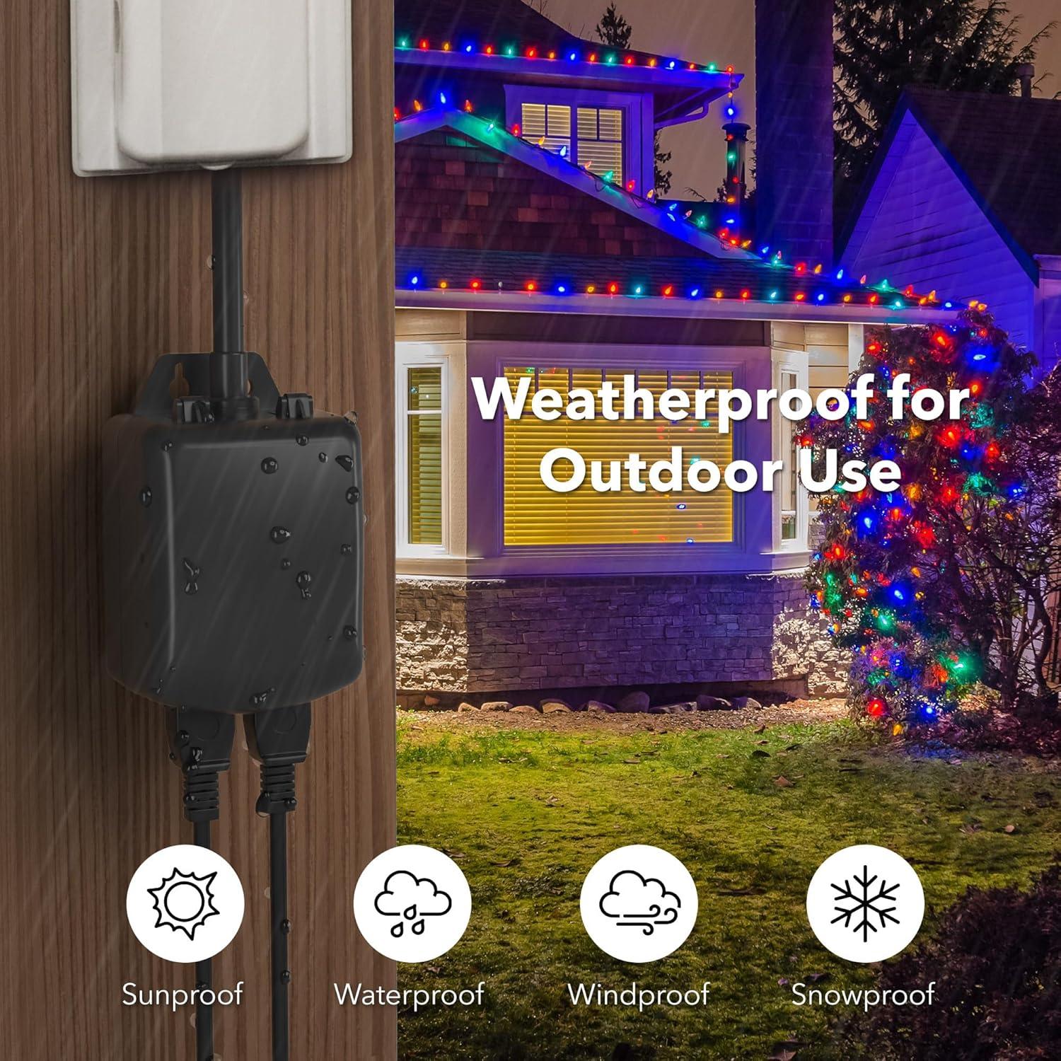 BN-LINK Compact Outdoor Mechanical Timer, 24 Hour Programmable Dual Outlet Timer - Plug in, Waterproof, Heavy Duty, For Lamps Christmas Lights