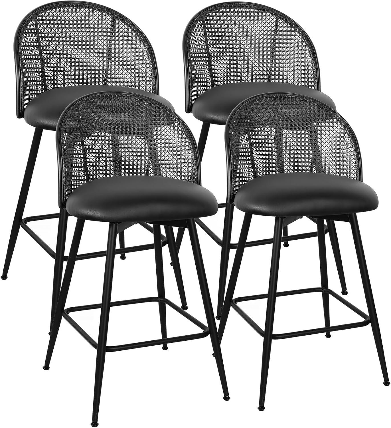 Cane Back Swivel Upholstered Counter & Bar Stool