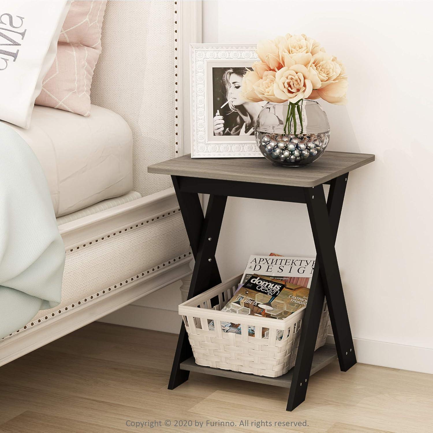 Modern Simplistic Criss-Crossed End Table, French Oak Grey & Black