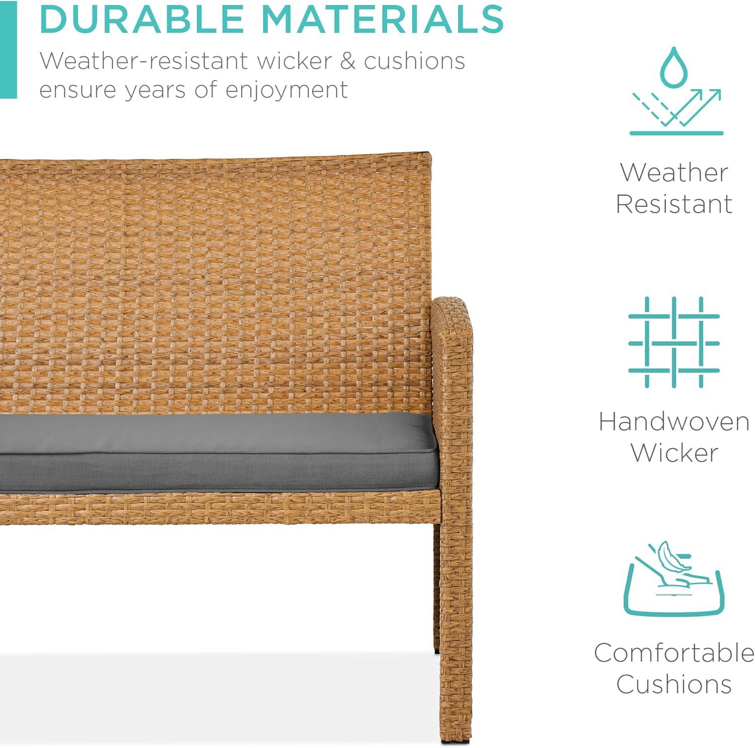 Best Choice Products 4-Piece Outdoor Wicker Patio Conversation Furniture Set w/ Table, Cushions - Natural/Gray