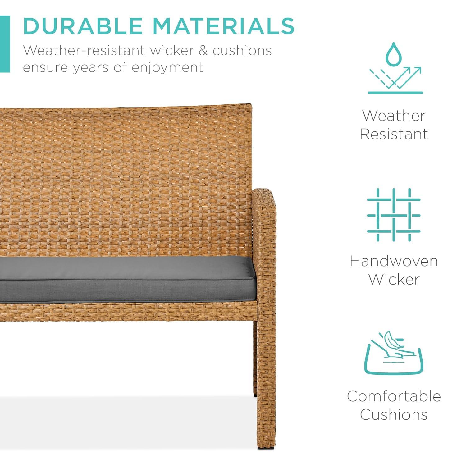 Best Choice Products 4-Piece Outdoor Wicker Patio Conversation Furniture Set w/ Table, Cushions - Natural/Gray