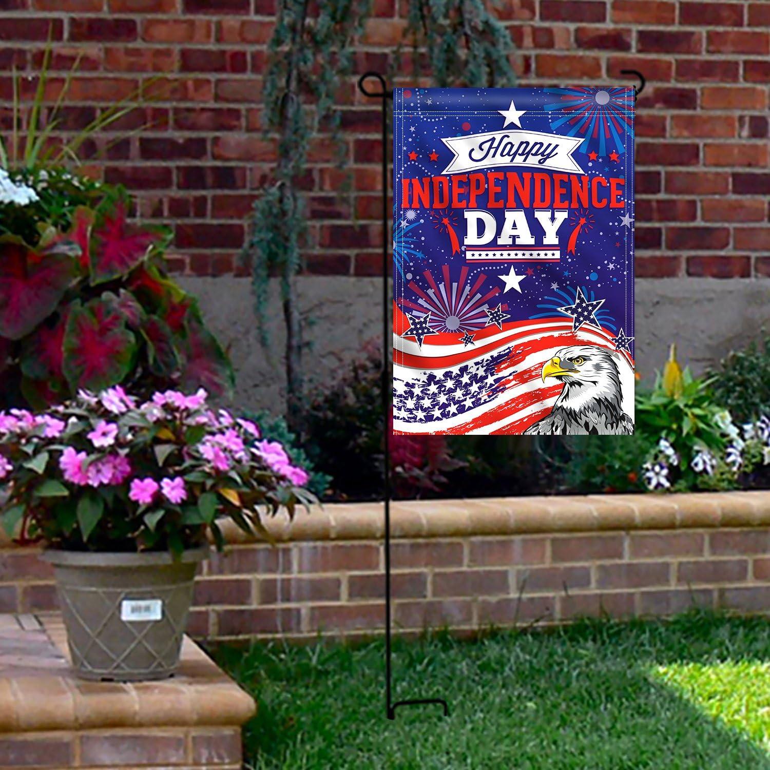 ANLEY Double Sided Premium Garden Flag, July 4th Independence Day USA American Memorial Garden Flags - 18 x 12.5 Inch