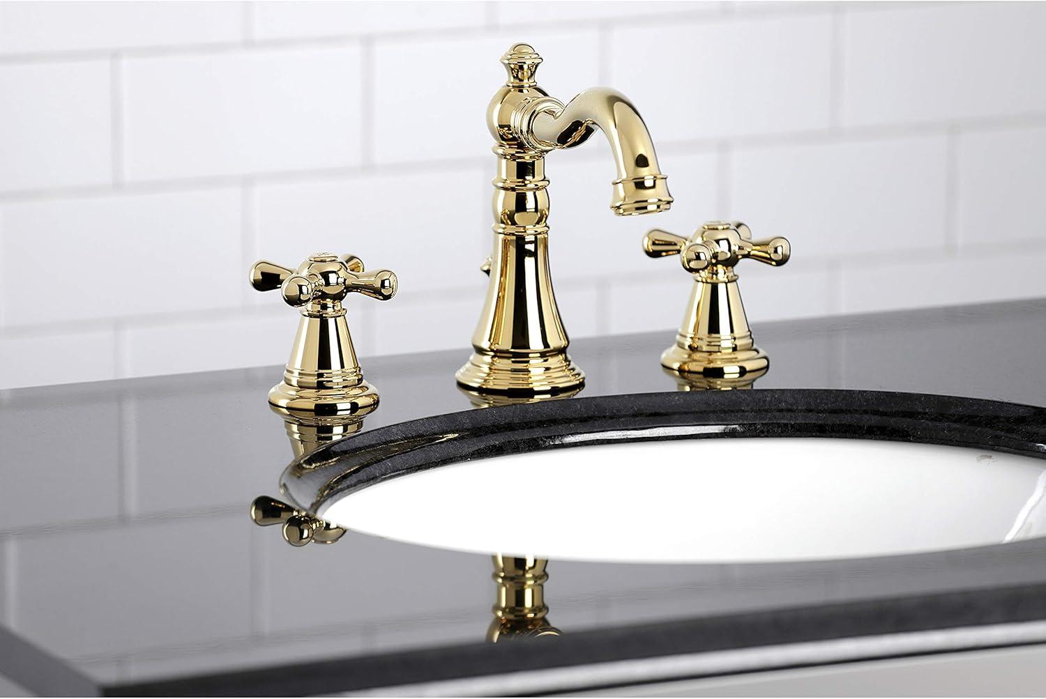 Kingston Brass American Classic Two-Handle 3-Hole Deck Mount Widespread Bathroom Faucet with Pop-Up Drain