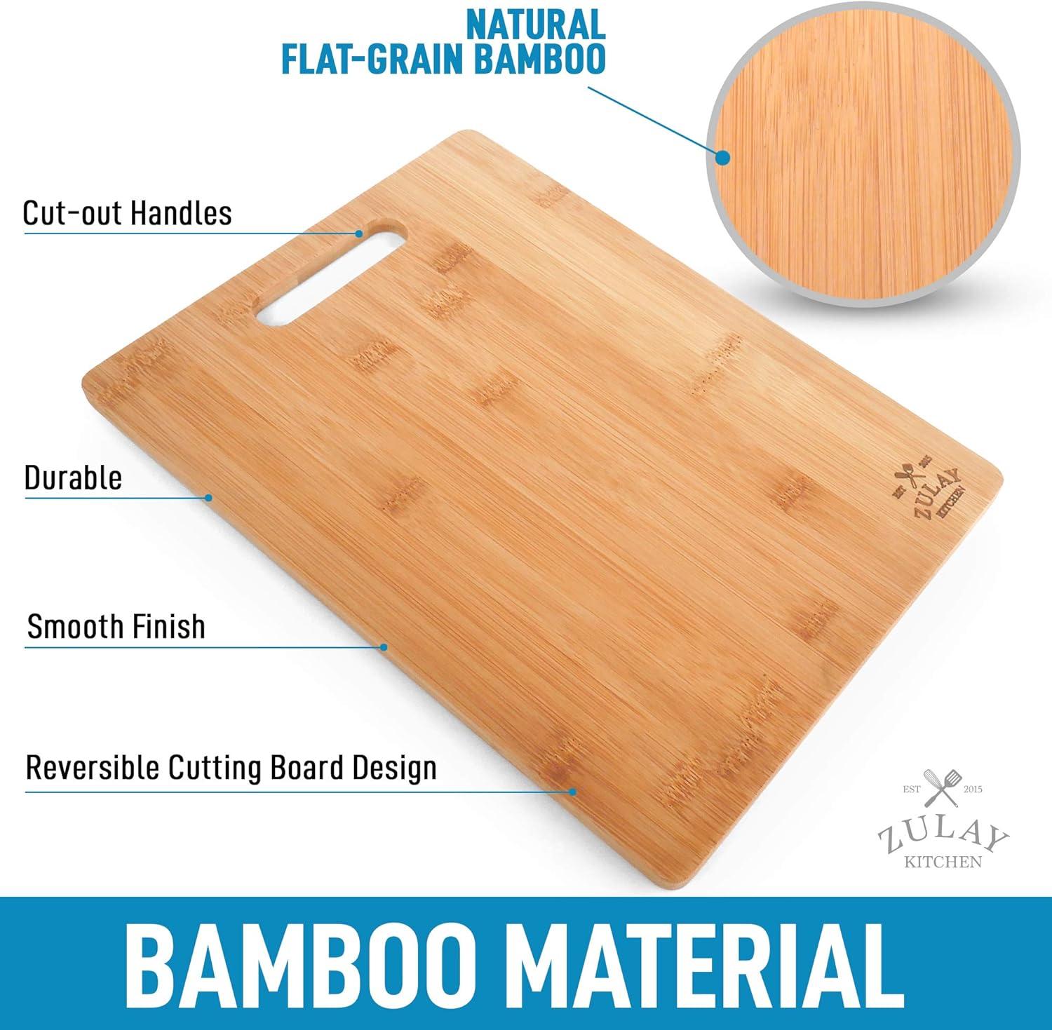 Zulay Kitchen (3-Piece) Bamboo Wooden Cutting Boards For Kitchen - Premium 3 Assorted Sizes (9.5"x13", 8.5"x11", and 6"x8")