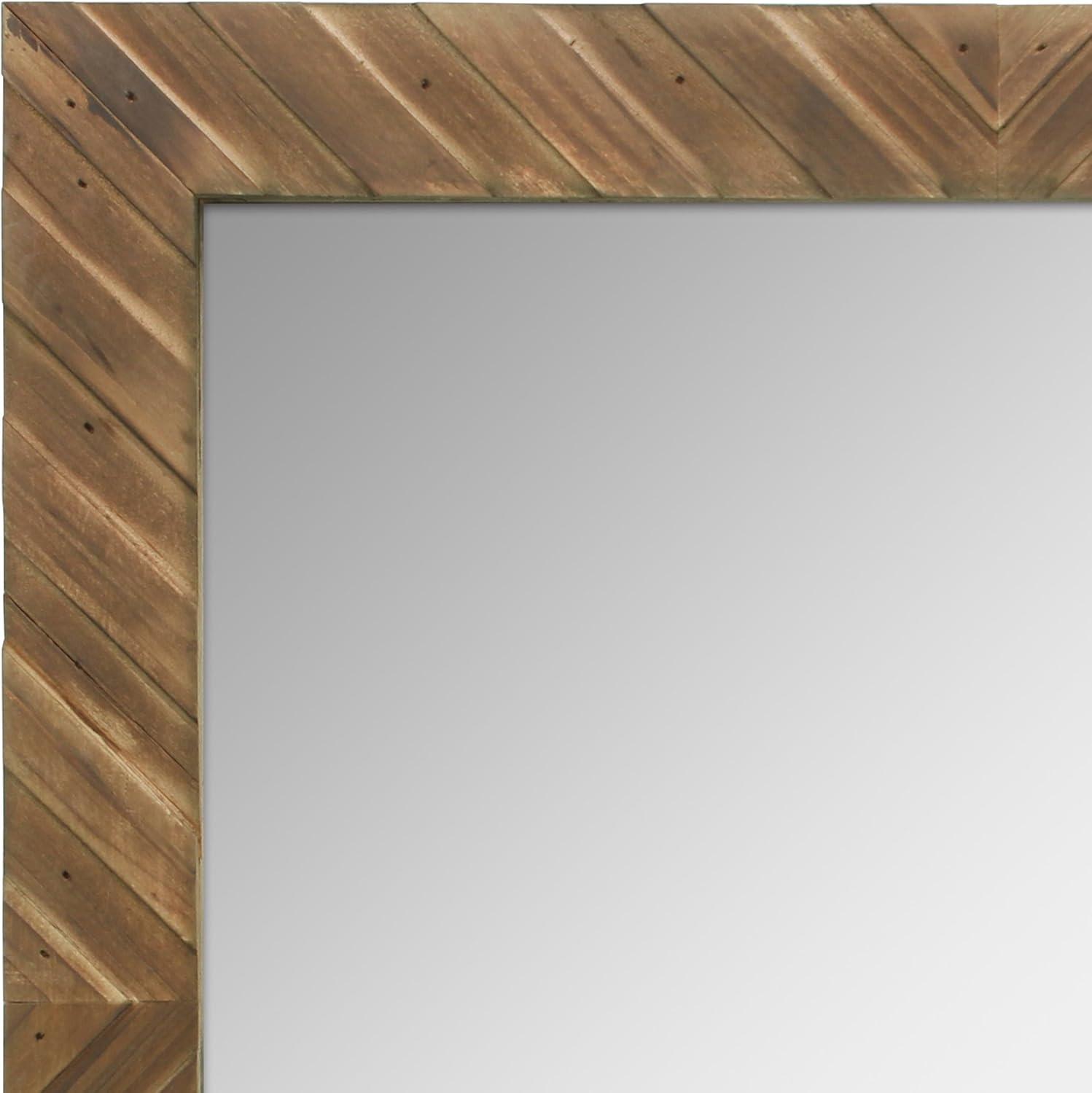 Stonebriar 20" x 20" Brown Modern Square Wood Chevron Wall Mirror