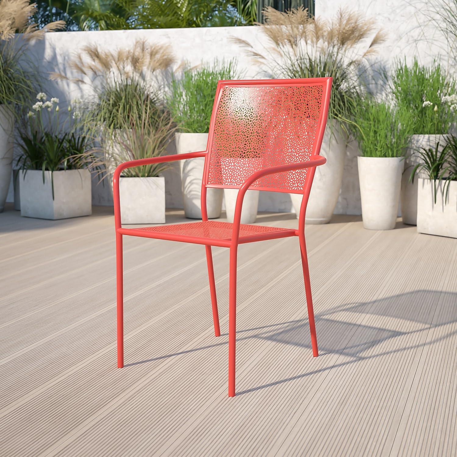 Flash Furniture Commercial Grade Coral Indoor-Outdoor Steel Patio Arm Chair with Square Back