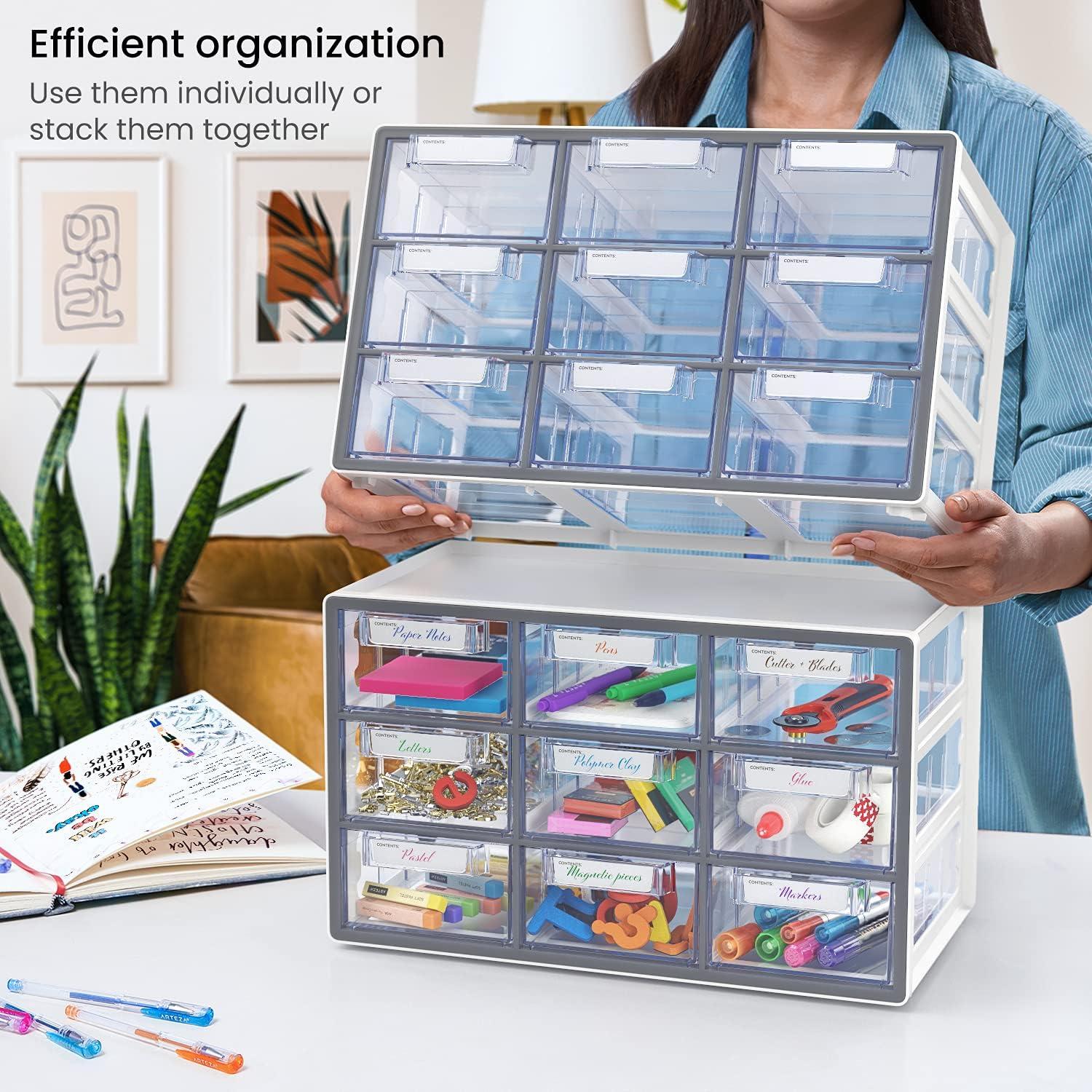 Arteza 9-Drawer Multipurpose Semi-Clear Storage Cabinet in Gray