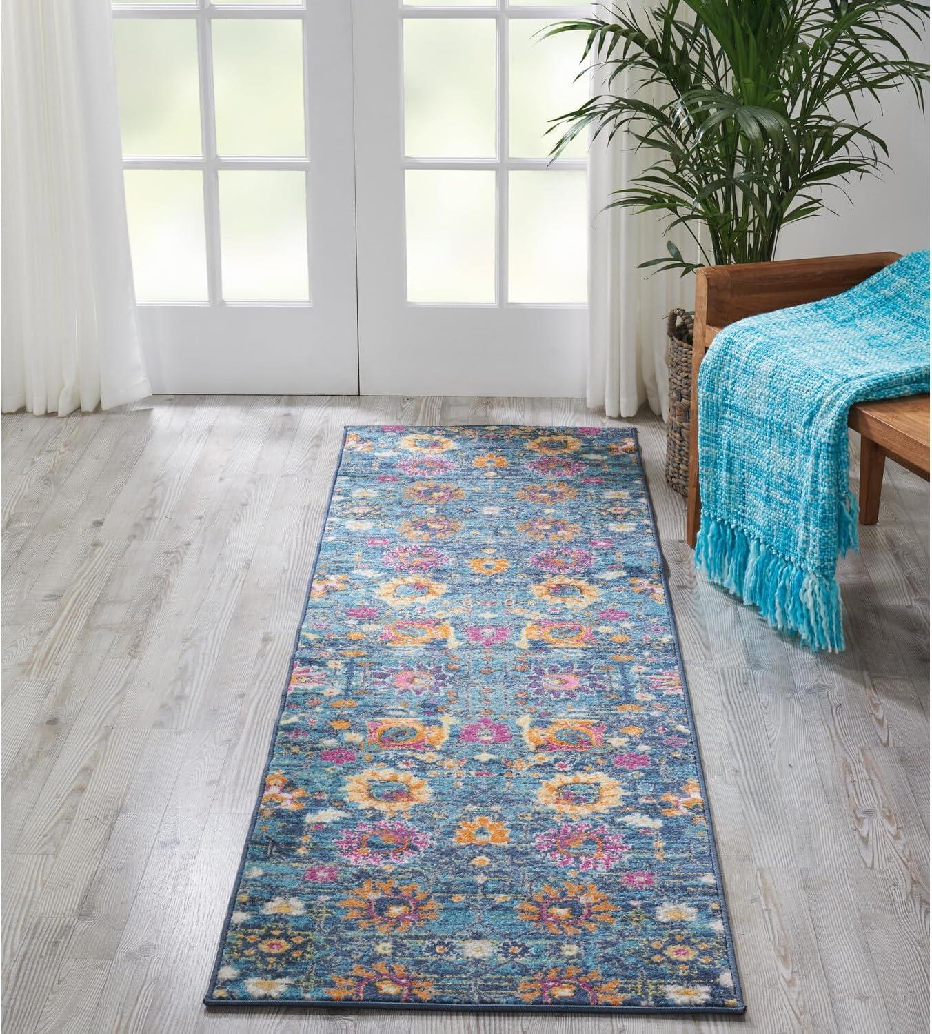 Sunny Yellow Geometric Runner Rug 2'2" x 7'6" with Persian Motifs