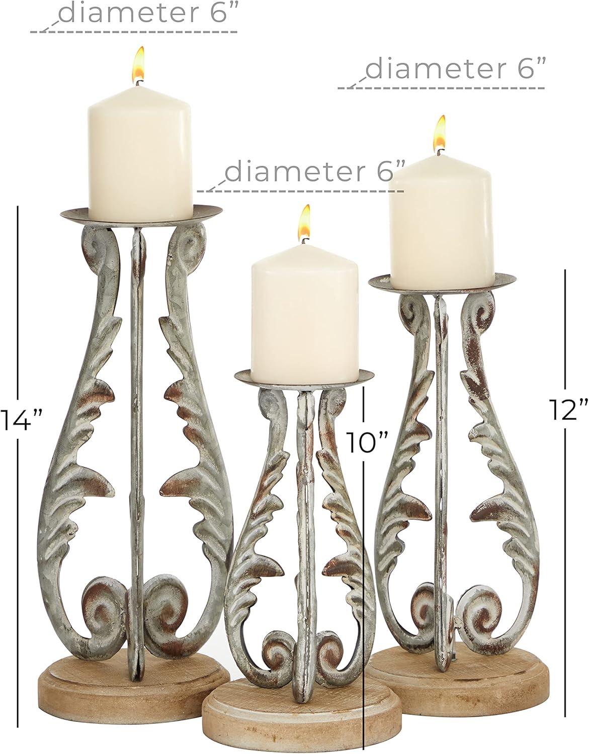 DecMode 3 Candle Silver Metal Candle Holder, Set of 3