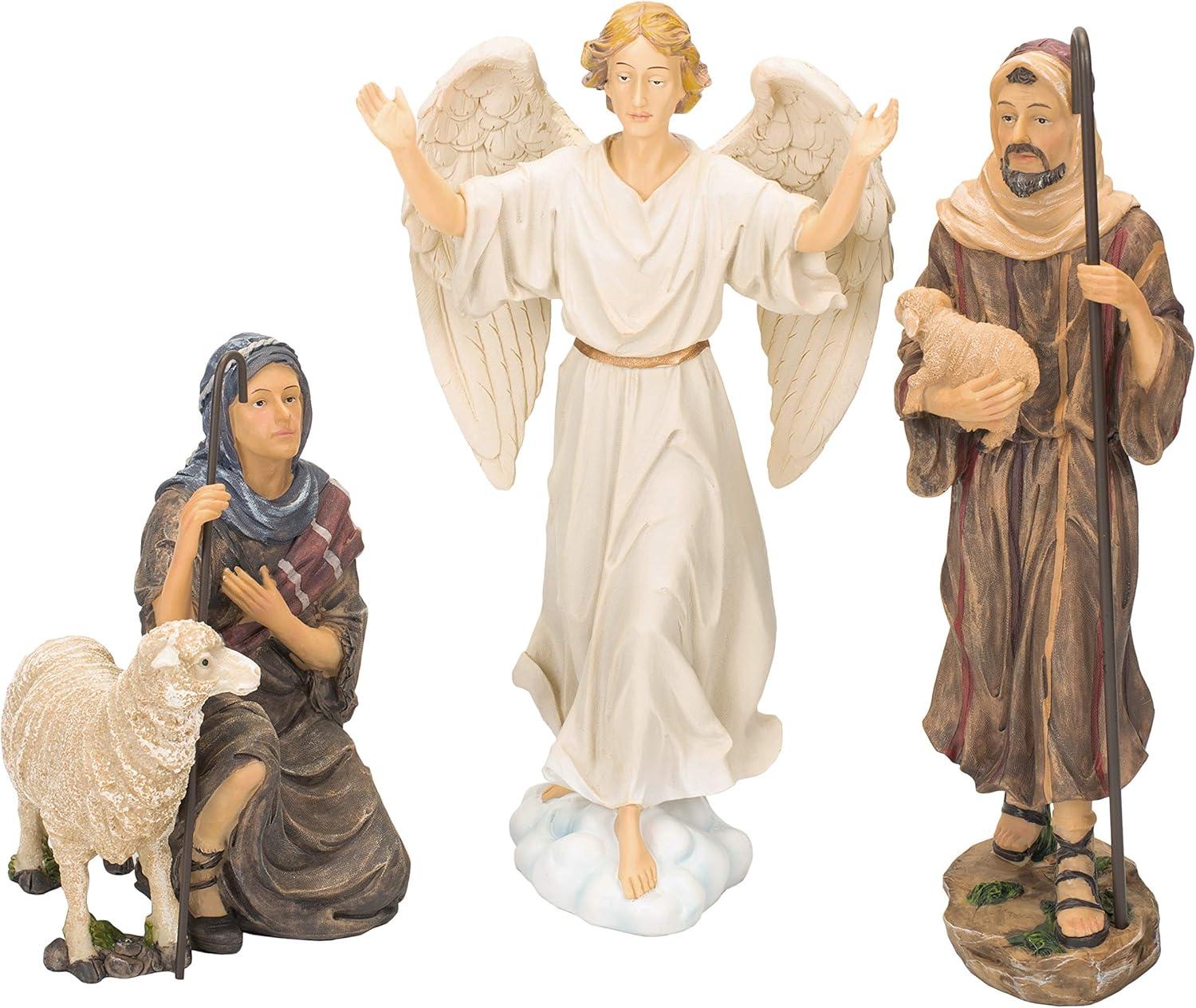 Three Kings Gifts Magi, Wise Men, Christmas Star, Angel, Shepherds, Sheep, Holy Family, Jesus in Manger, Real Gold in Trunk, Nativity Scene Set & Figures, 11-Pieces, for 7 inch Scale Collection