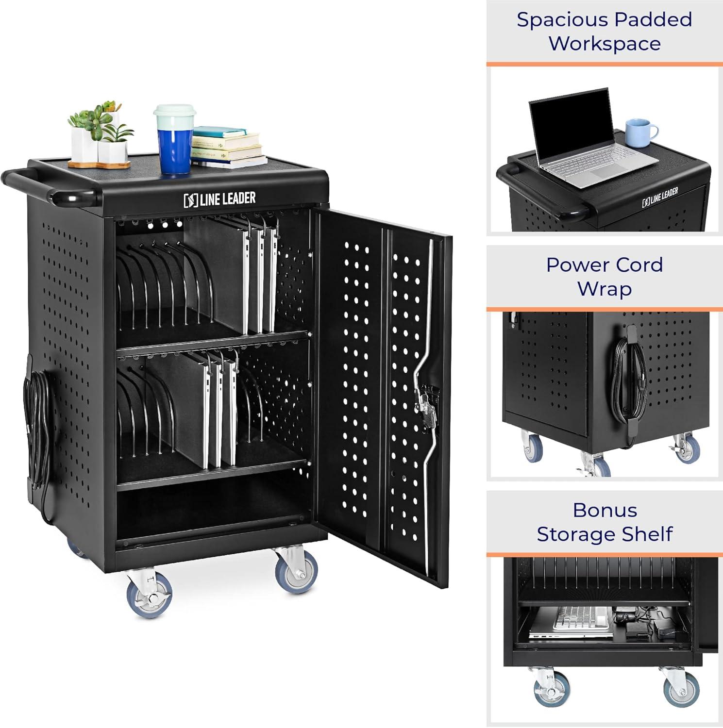 Line Leader Mobile Charging Cart – Holds 30 Devices - Black