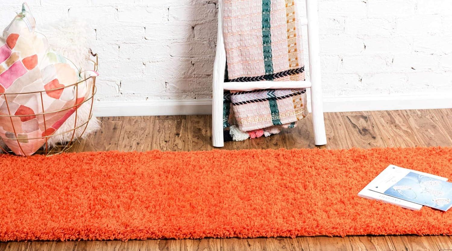 Unique Loom Solid Shag 2 x 6 (ft) Loomed Polypropylene Tiger Orange Rectangular Indoor Solid Runner rug