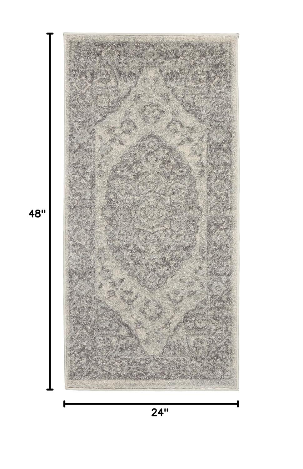 Nourison Tranquil Vintage Persian Center Medallion Area Rug Ivory Grey 2' x 4'