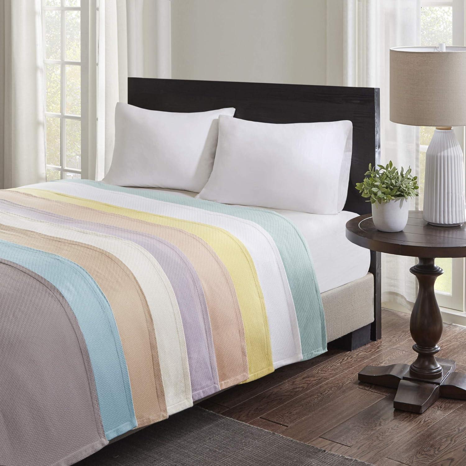 Madison Park Bed Blanket Liquid Cotton Full/Queen Seafoam: Machine Washable, No Fill Lightweight