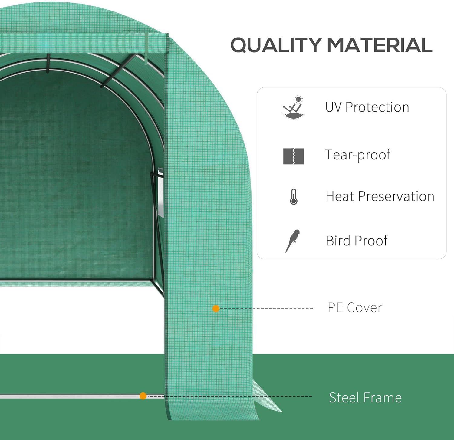 Outsunny 10' x 10' x 6.5' Walk-in Tunnel Hoop Greenhouse, Polyethylene PE Cover, Steel Frame, Roll-Up Zipper Door & Windows for Flowers, Vegetables