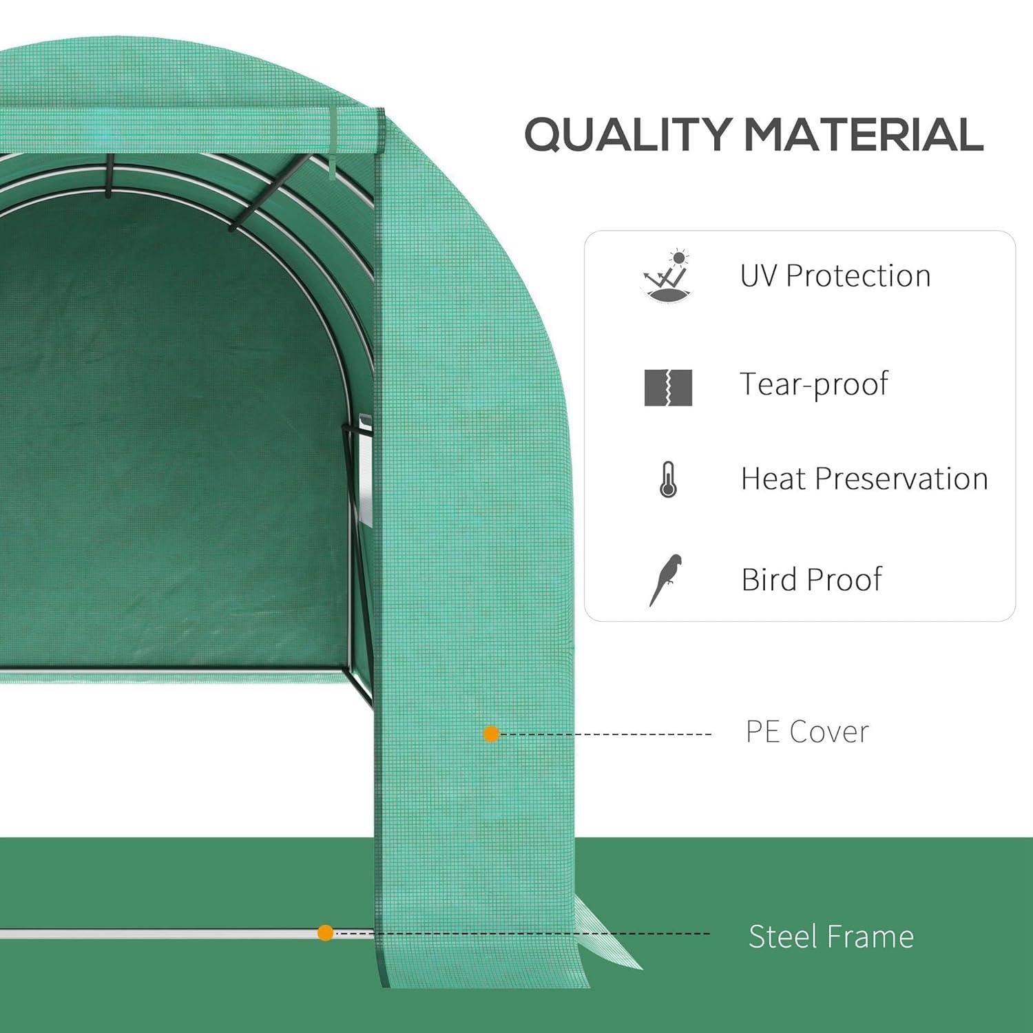 Outsunny 10' x 10' x 6.5' Walk-in Tunnel Hoop Greenhouse, Polyethylene PE Cover, Steel Frame, Roll-Up Zipper Door & Windows for Flowers, Vegetables