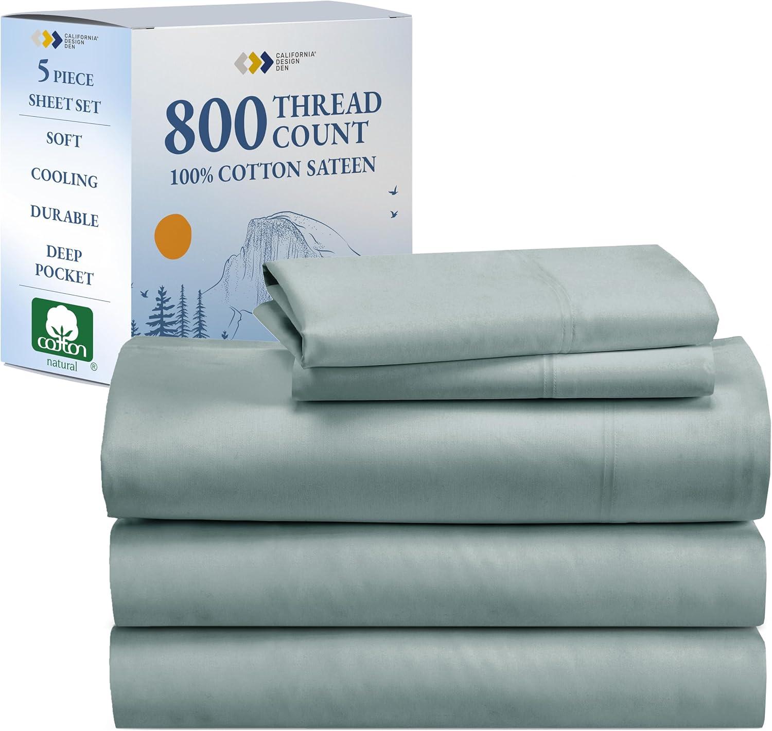 Luxury Bed Sheets Set - 800 Thread Count 100% Cotton Sheets, Deep Pocket, Soft, Cool & Breathable by California Design Den