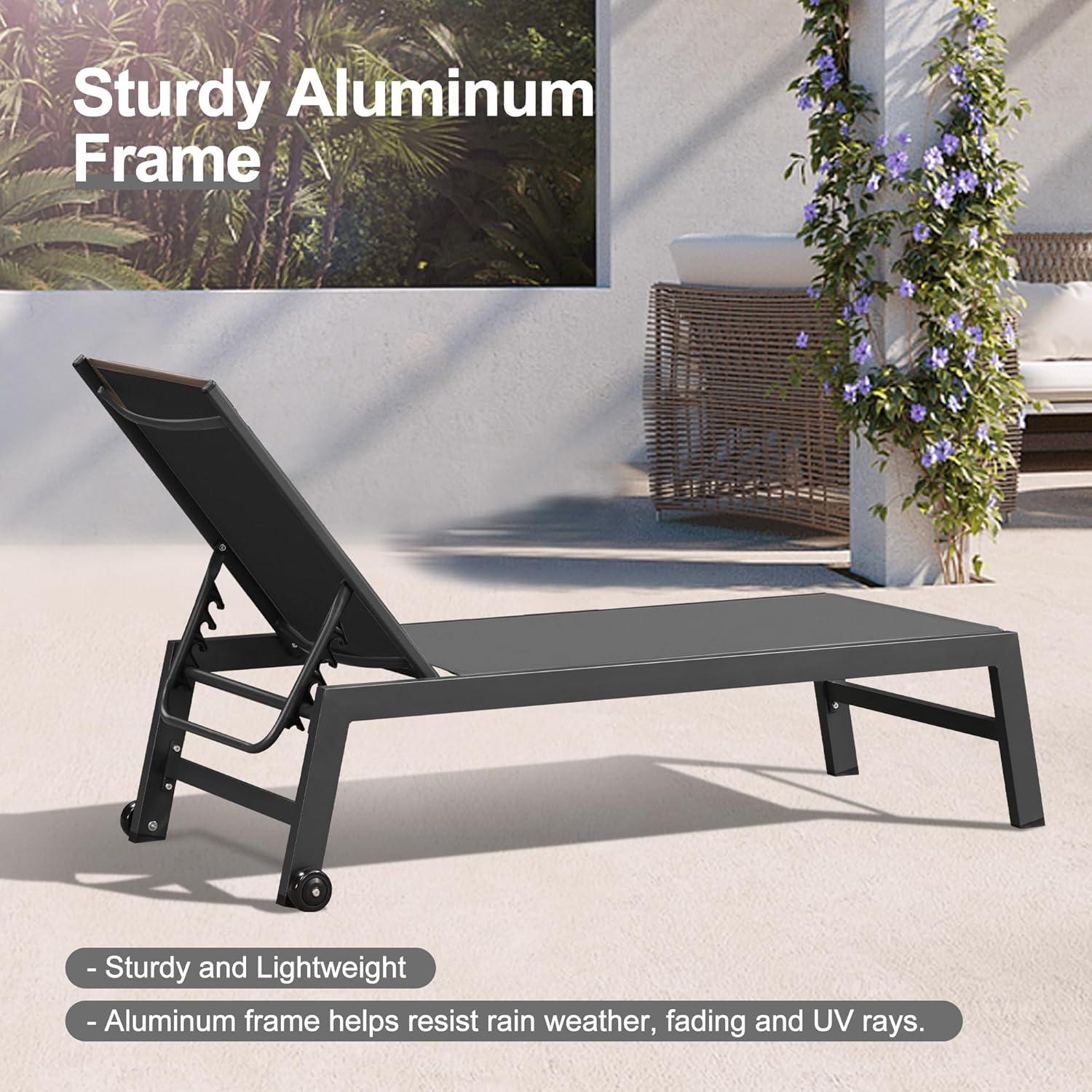 Gray Aluminum Adjustable Patio Chaise Lounge Set with Side Table