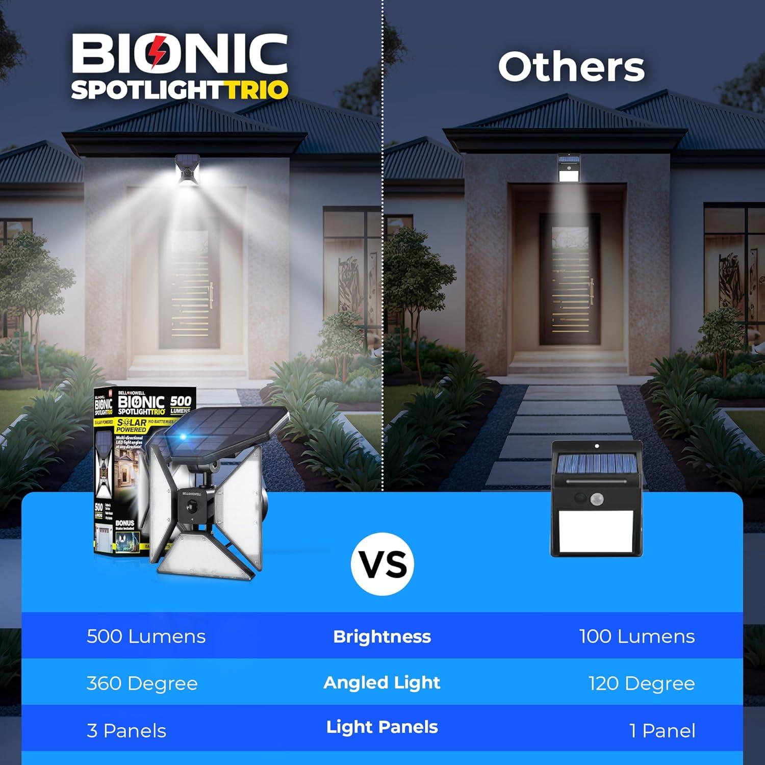 Bell+Howell Bionic Spotlight Trio with Motion Sensor, Super Bright Landscape Spotlight for Outdoors