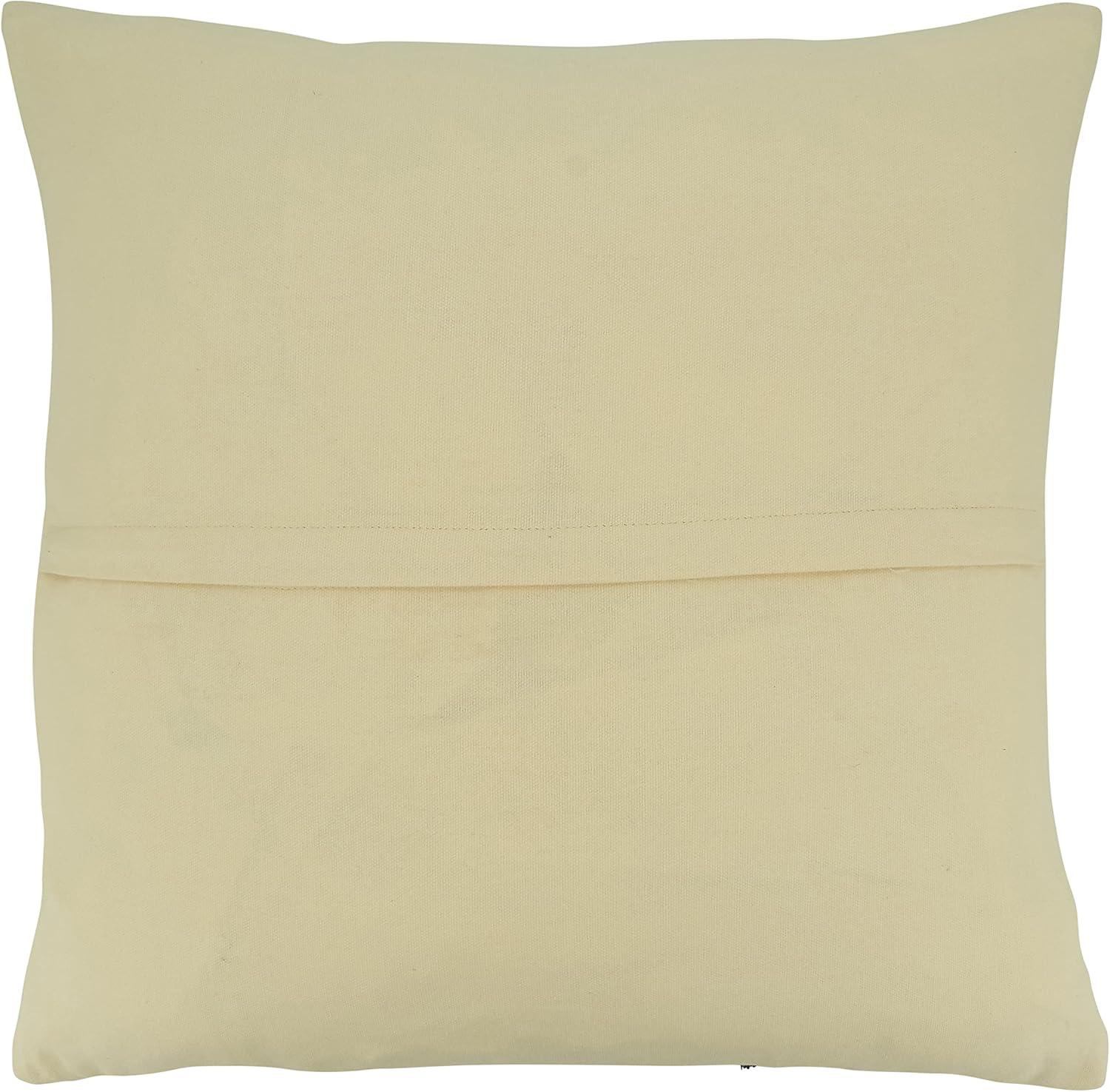 Beige Cotton Throw Pillow with Black Frayed Stitch Design