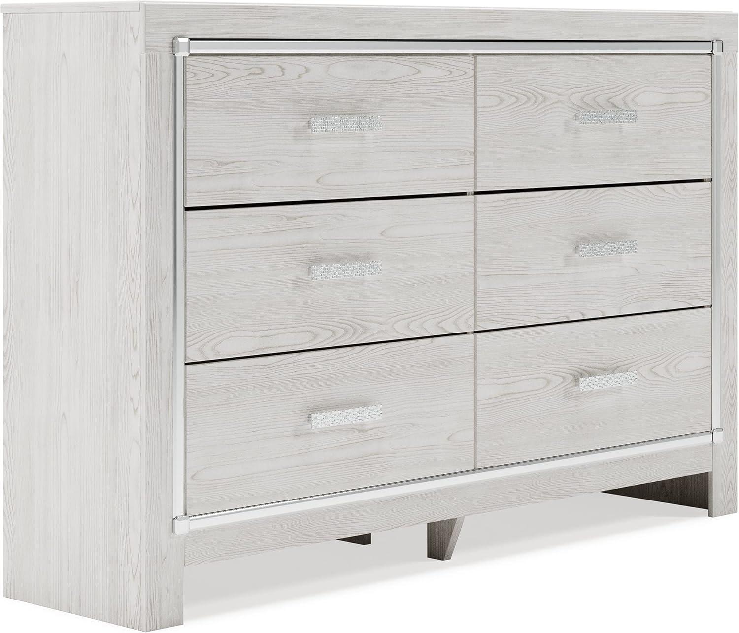 White Pearlized 6-Drawer Glam Double Dresser