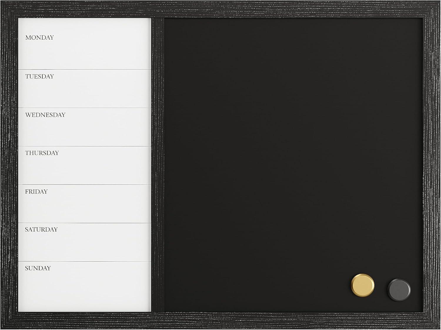 Black Woodgrain Magnetic Weekly Calendar Dry Erase and Chalk Board 24" x 18"