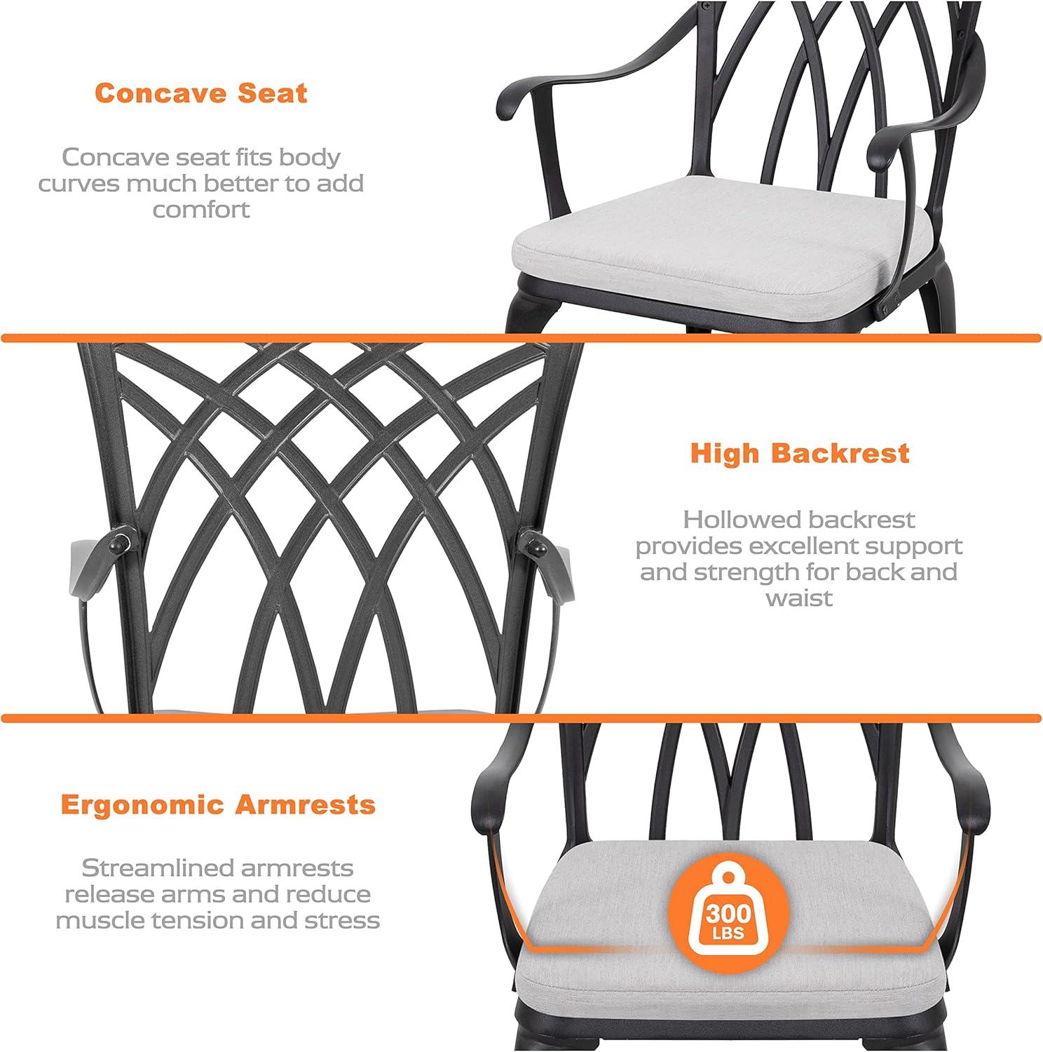 Black Cast Aluminum 3-Piece Bistro Set with Grey Cushions