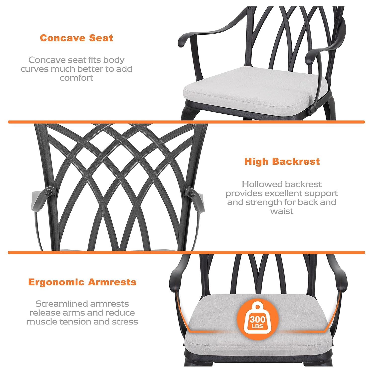 Black Cast Aluminum 3-Piece Bistro Set with Grey Cushions