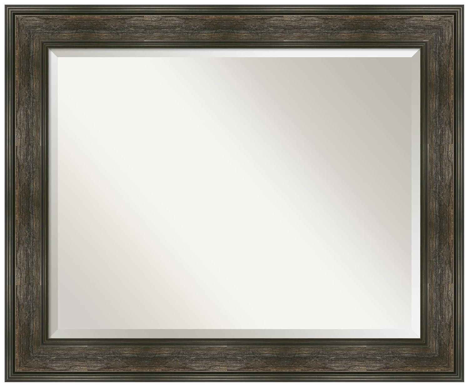 34" x 28" Non-Beveled Rail Rustic Char Wall Mirror - Amanti Art: Rectangle, Polystyrene Frame, Wall Mounted