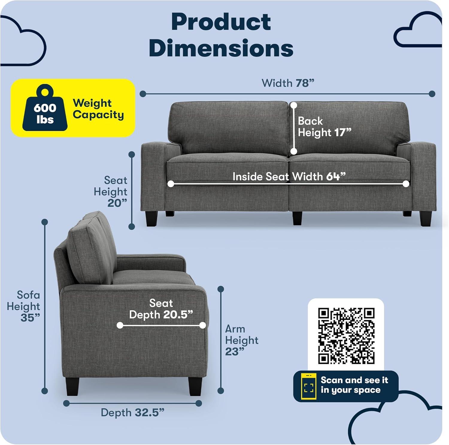 Serta Palisades 78" Track Arm Sofa, Easy Care Fabric, Soft Pillow Back, Pocket Coil Seat Cushions