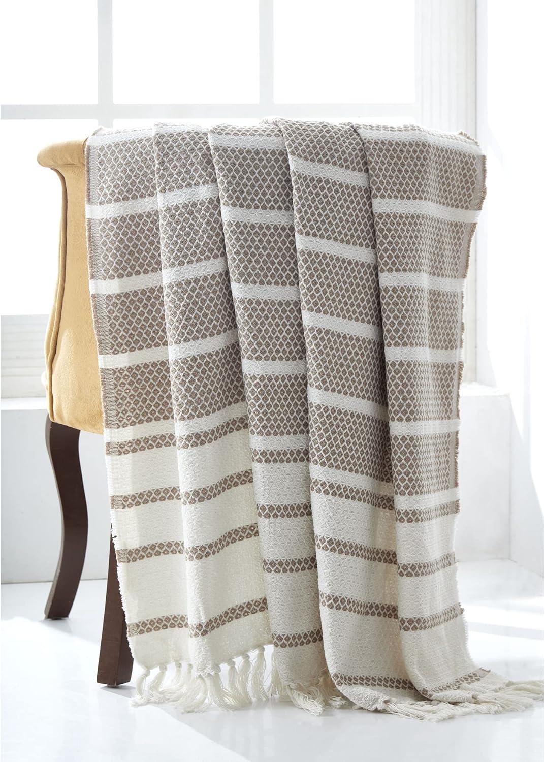 Modern Threads 100% Recycled Cotton, 60 x 70, Hilo, Throw Blanket, Khaki