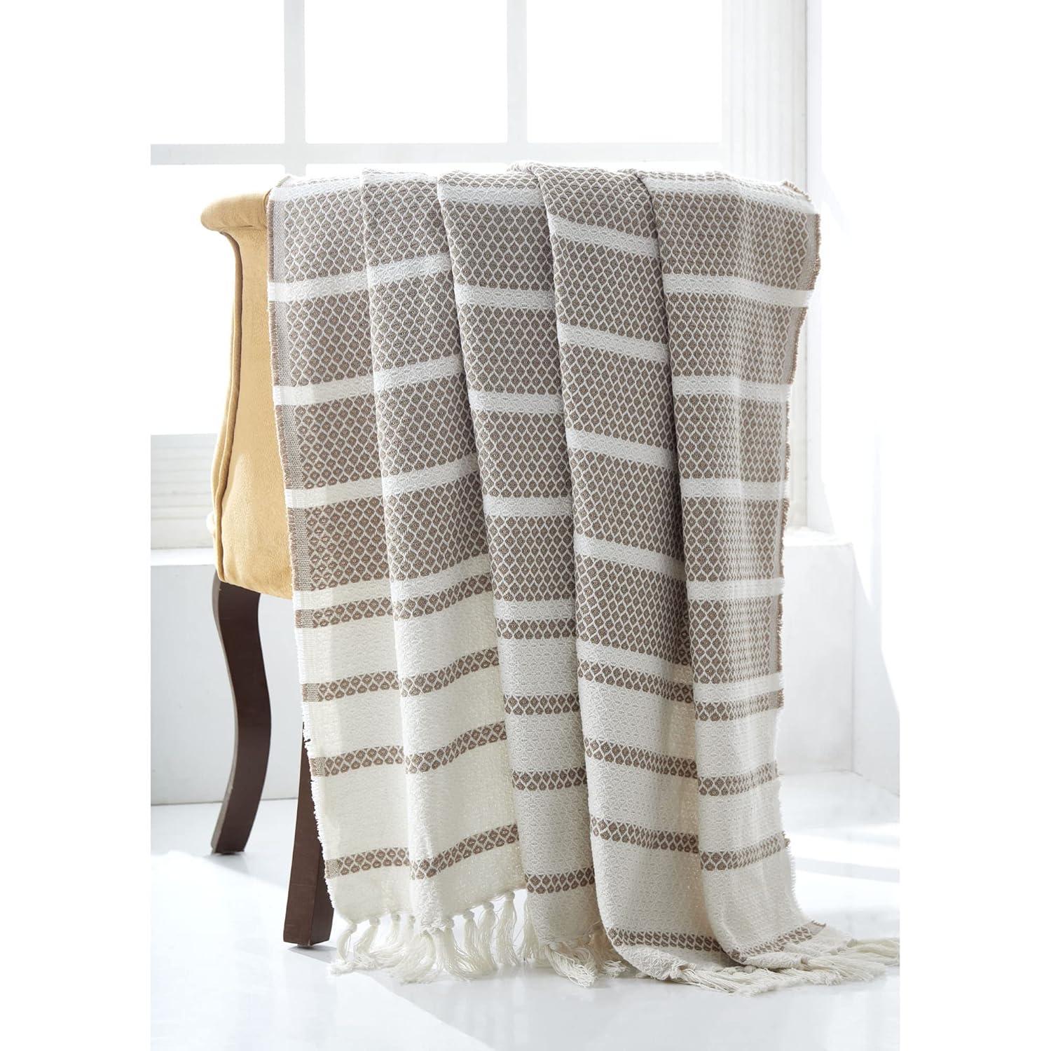 Modern Threads 100% Recycled Cotton, 60 x 70, Hilo, Throw Blanket, Khaki