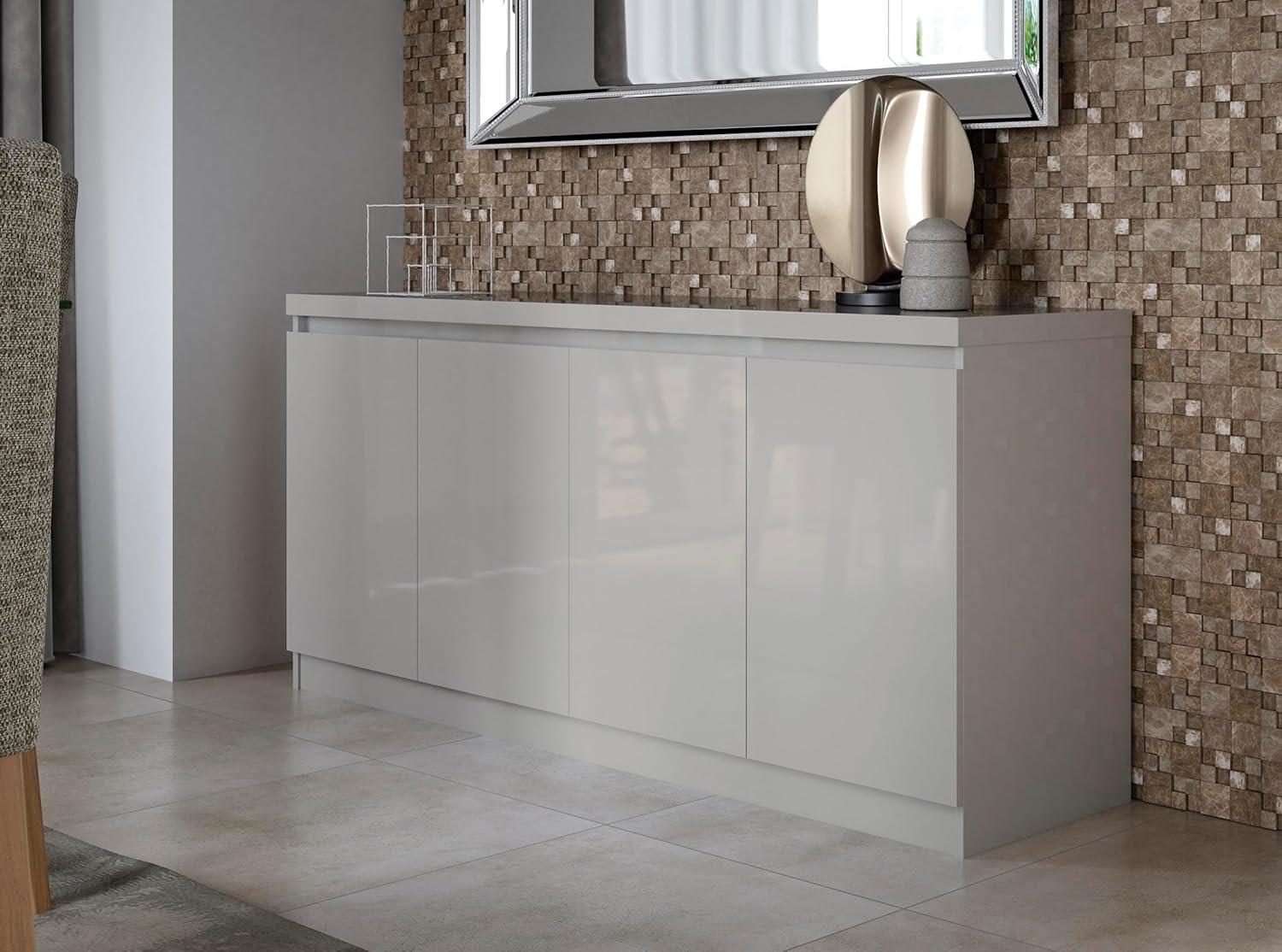 Manhattan Comfort 62.99" Viennese 6 Shelves Buffet Cabinet Off White: Modern Painted Wood Composite Sideboard