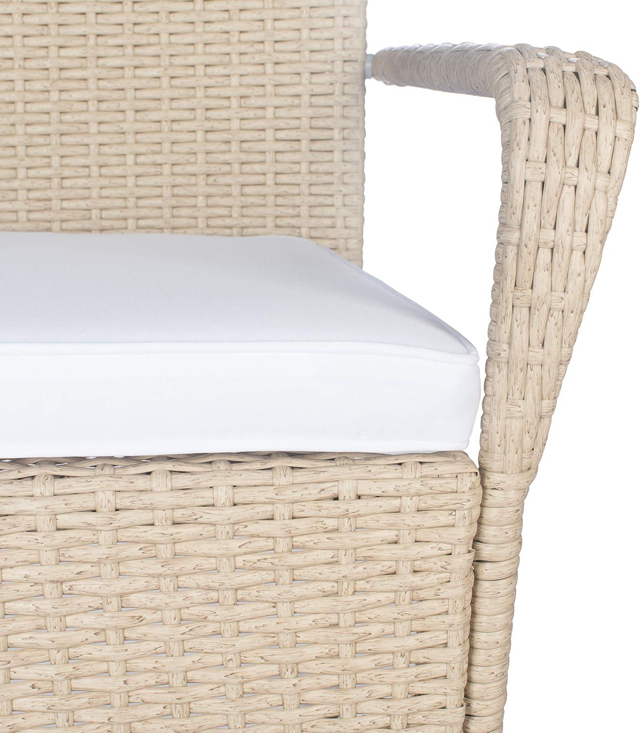 Laina Beige and White Wicker Bistro Set with Cushions