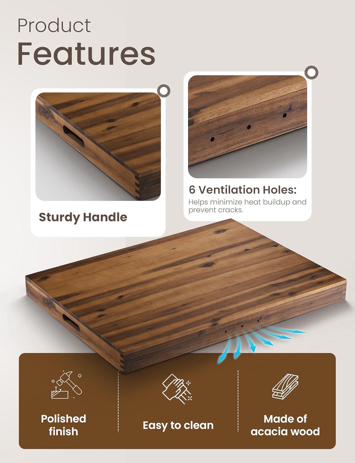 Acacia Wood Stove Top Cover with Metal Handles