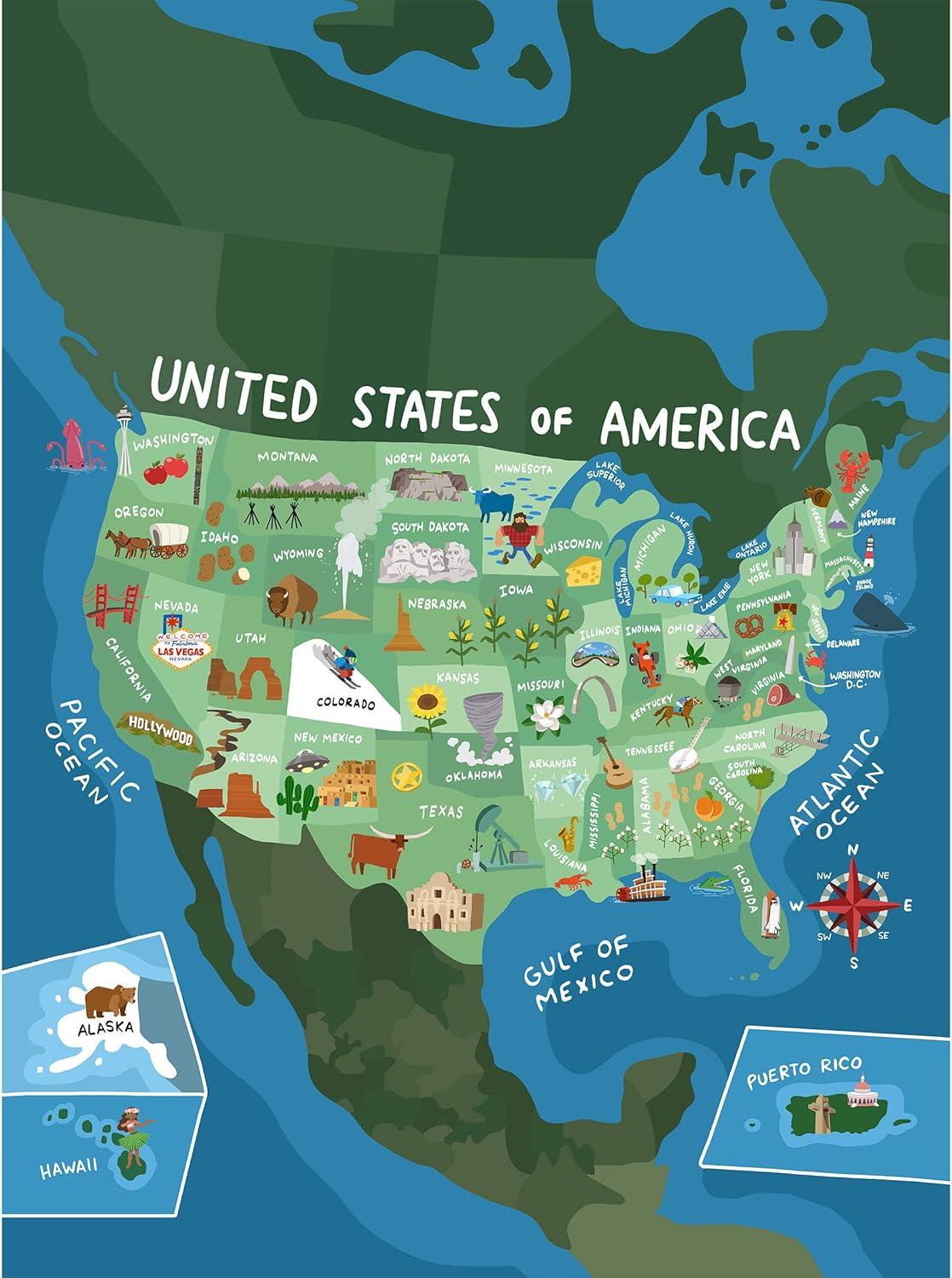 3 Piece Quilt Set- Twin XL Bedding & 2 Pillow Shams-Hypoallergenic Microfiber-Landmarks & Icons of the United States of America by Lavish Homes