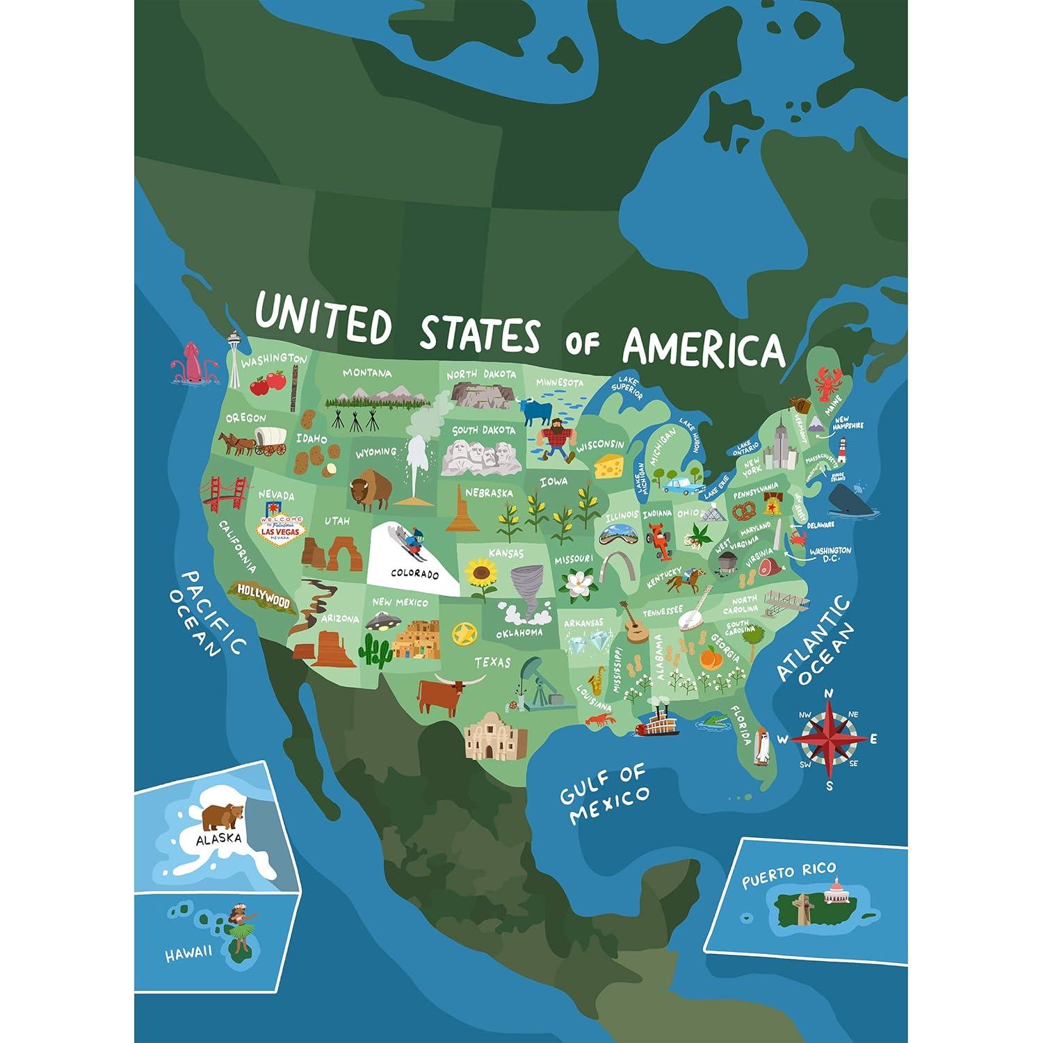 3 Piece Quilt Set- Twin XL Bedding & 2 Pillow Shams-Hypoallergenic Microfiber-Landmarks & Icons of the United States of America by Lavish Homes