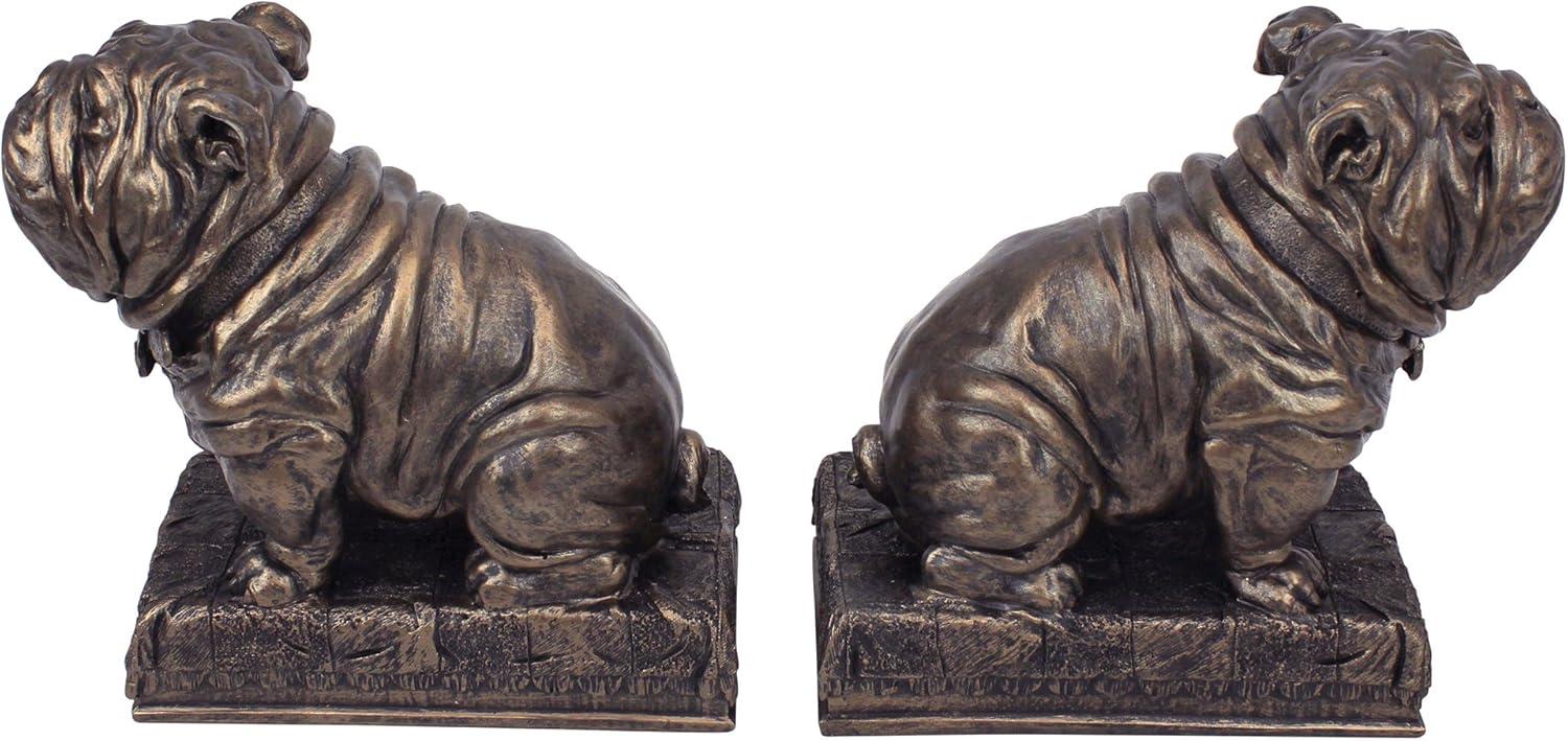 AMIPOR Inch British Bulldog Bookends Resin Sculpture Bookends Hand Painted Bronze Finish Desktop Organizer