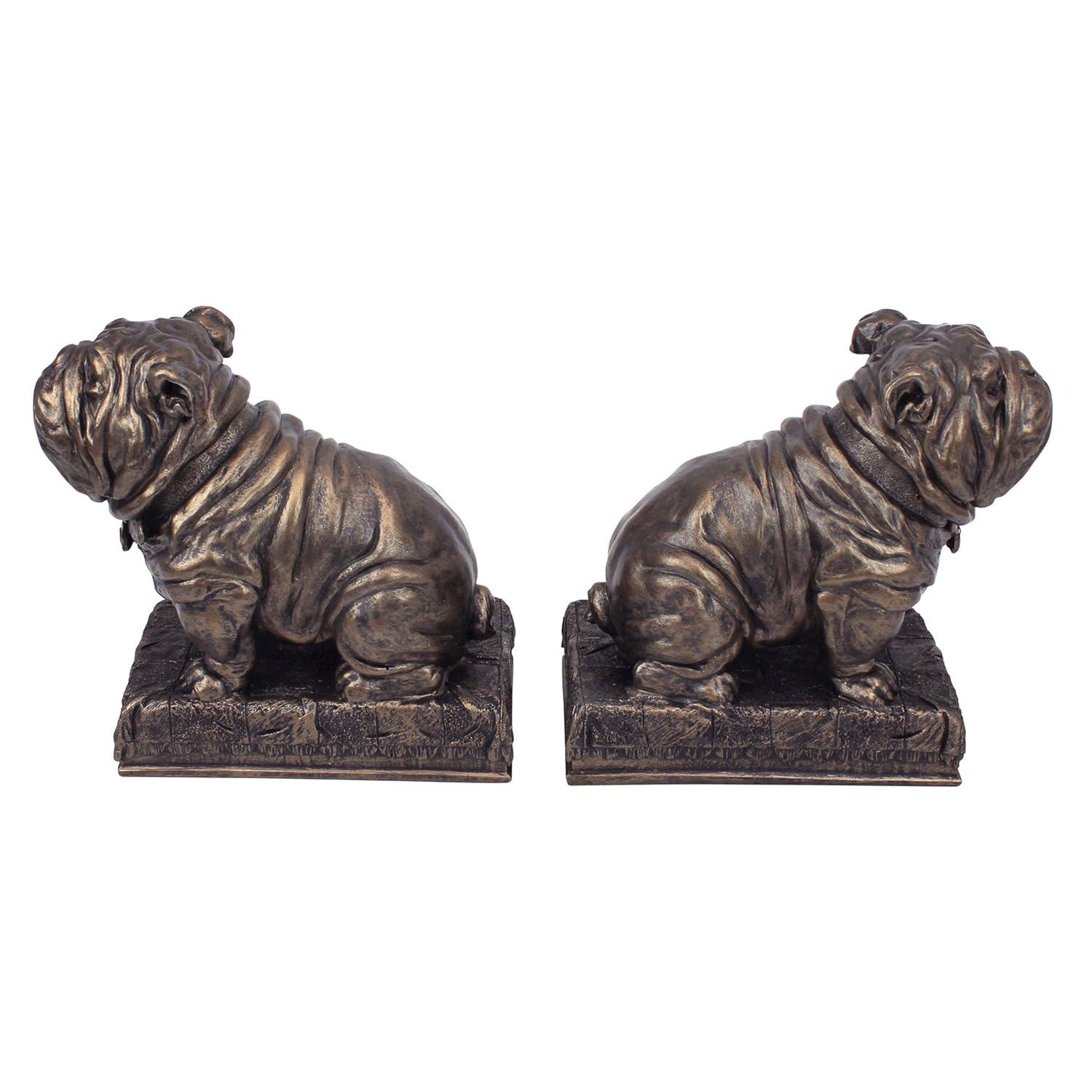 AMIPOR Inch British Bulldog Bookends Resin Sculpture Bookends Hand Painted Bronze Finish Desktop Organizer