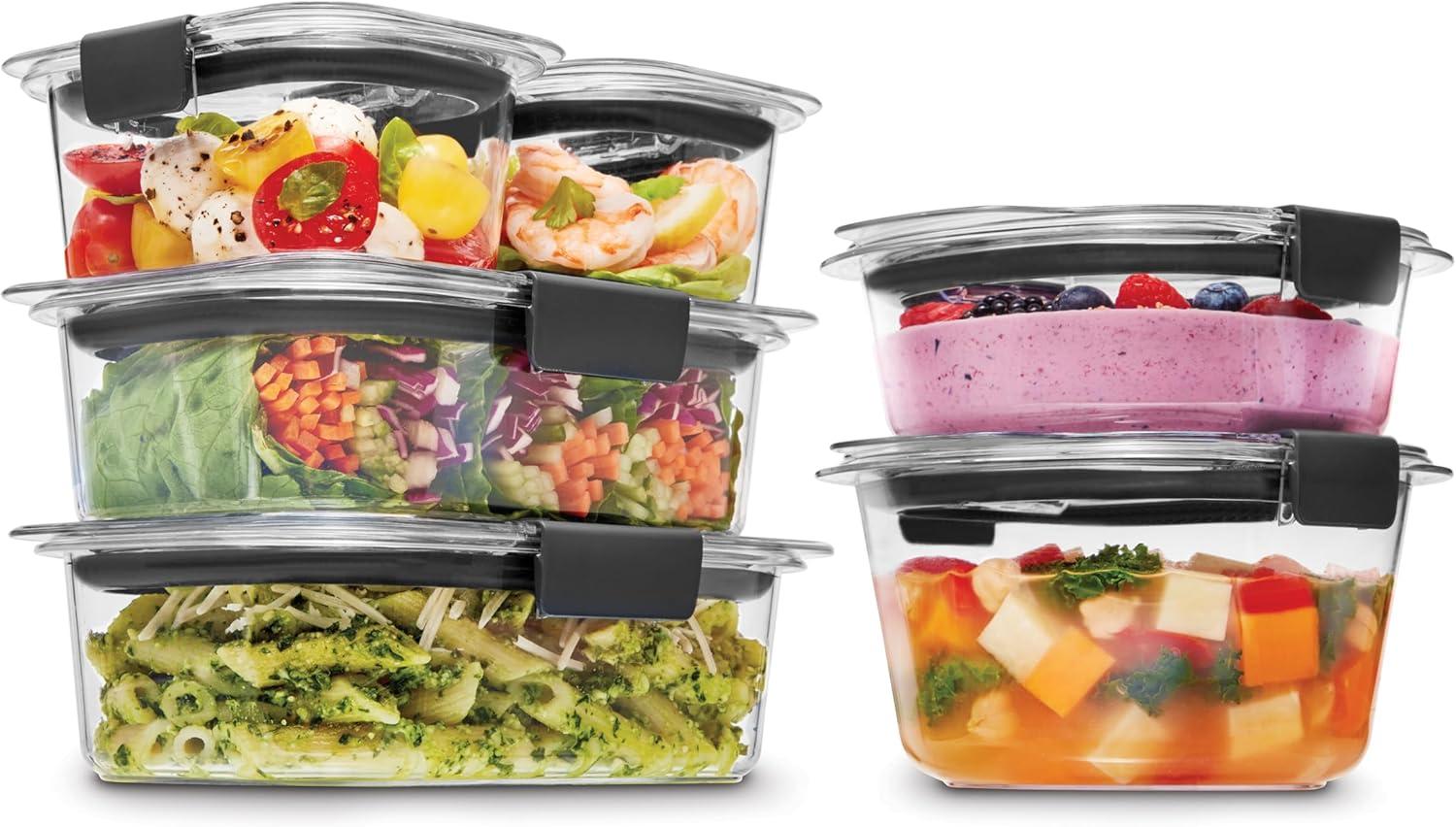 Rubbermaid 6pc Brilliance Round Food Storage Container Set: Plastic Containers with Lids, Dishwasher-Safe, Clear