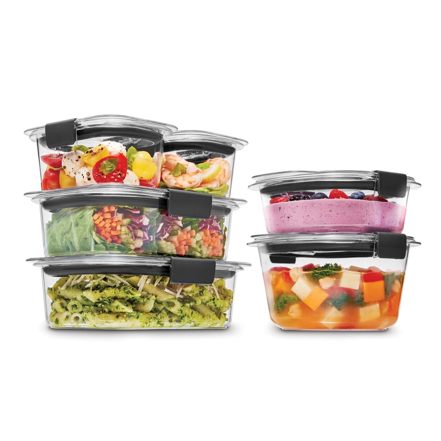 Rubbermaid 6pc Brilliance Round Food Storage Container Set: Plastic Containers with Lids, Dishwasher-Safe, Clear