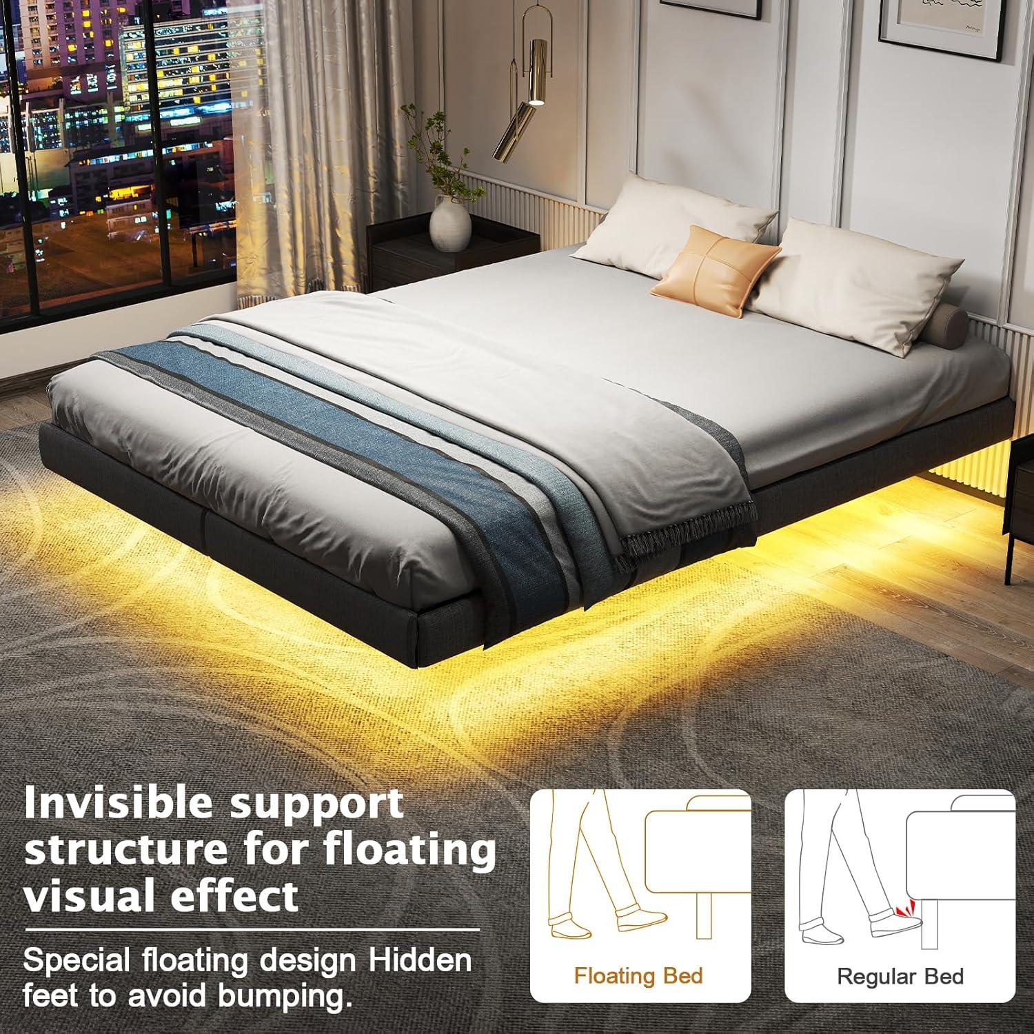 Alwyn Home Floating Bed Frame With Led Lights Metal Platform Bed, No Squeak