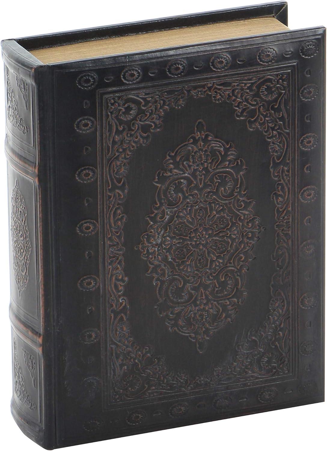 Vintage Illustration Dark Brown Wood & Faux Leather Decorative Book Box Set of 3