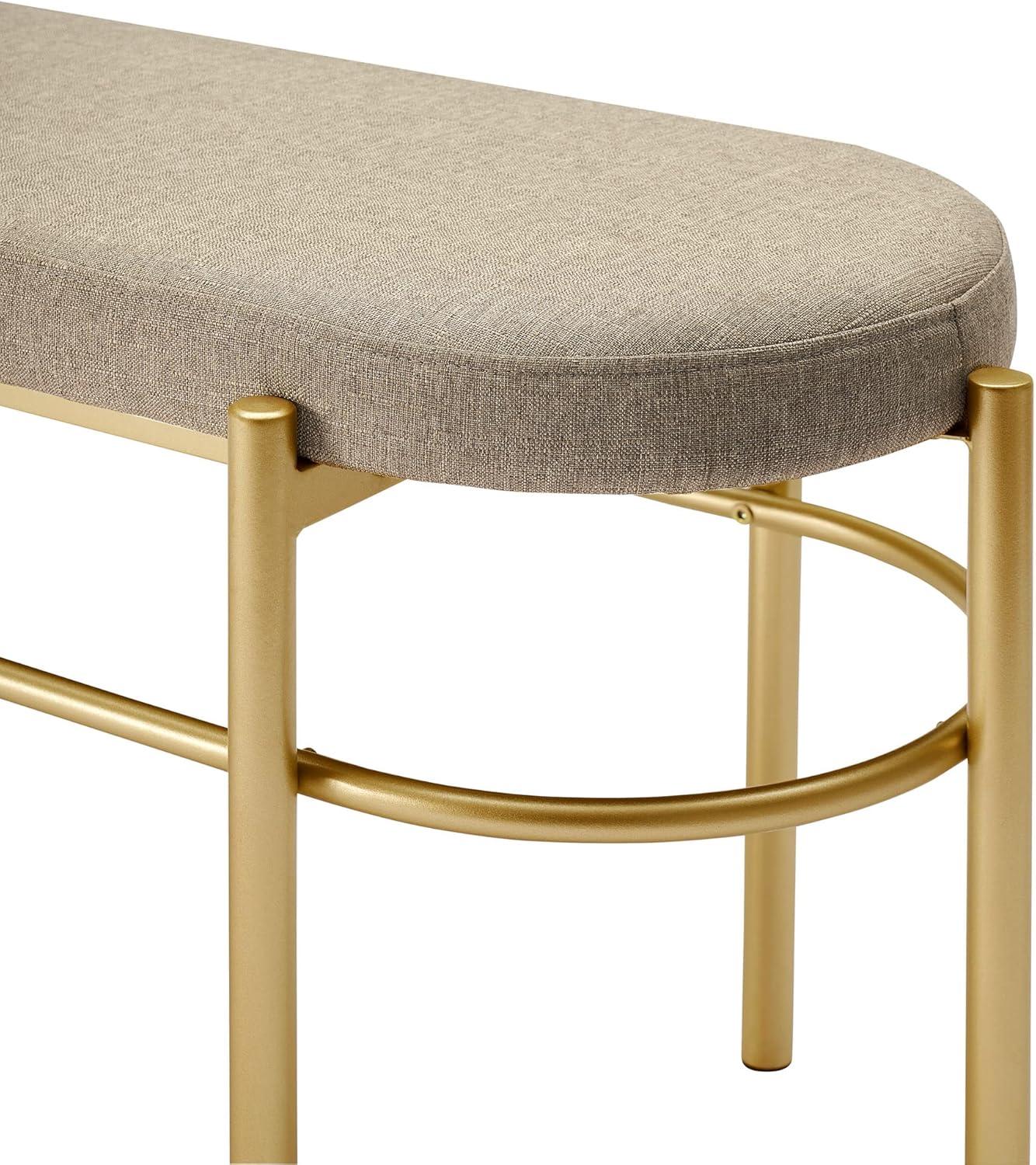Walker Edison Glam Cushioned Bench, Taupe / Gold